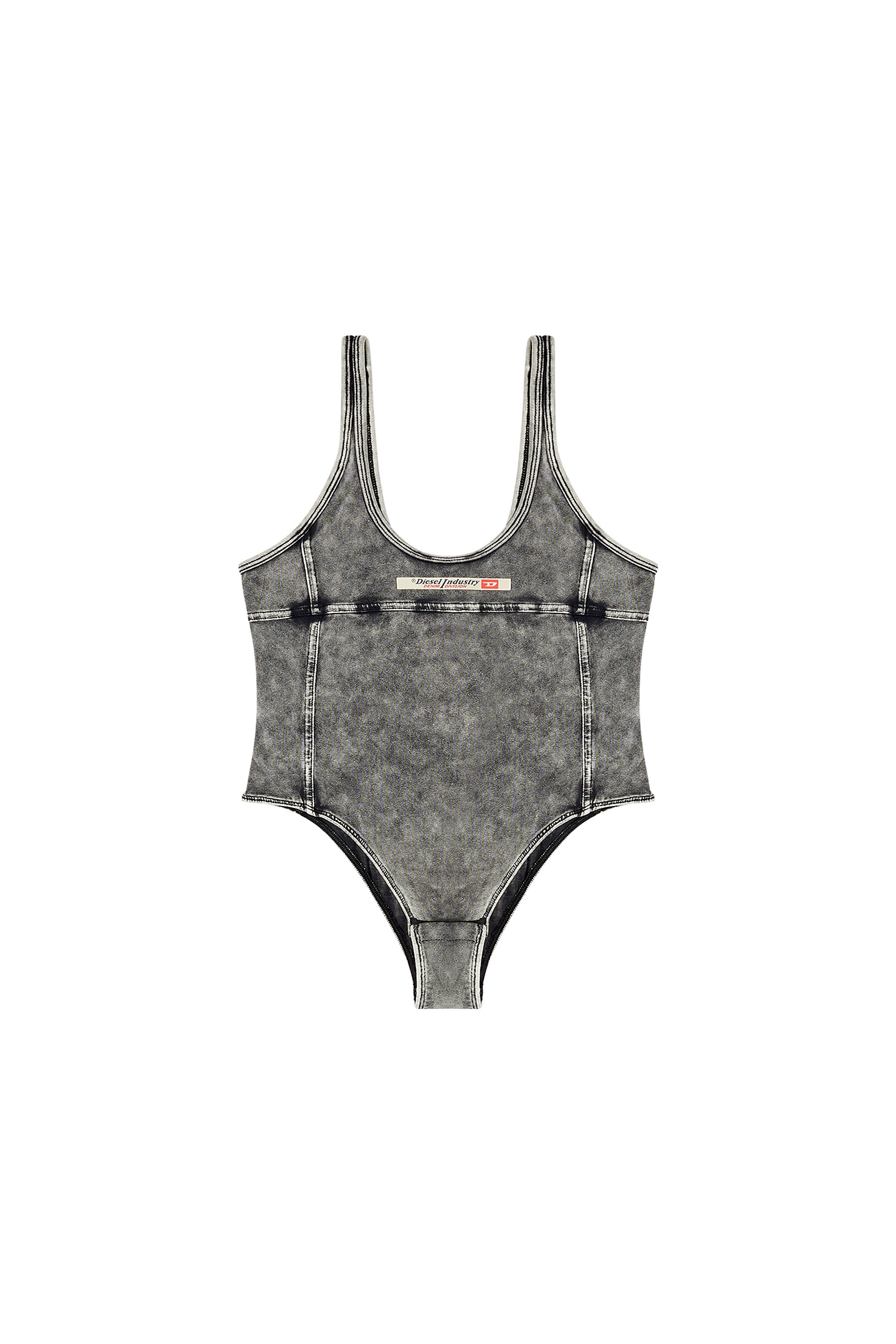 Diesel - PHOEBE-DNM, Woman's Bodysuit in denim-effect jersey in Dark grey - 4