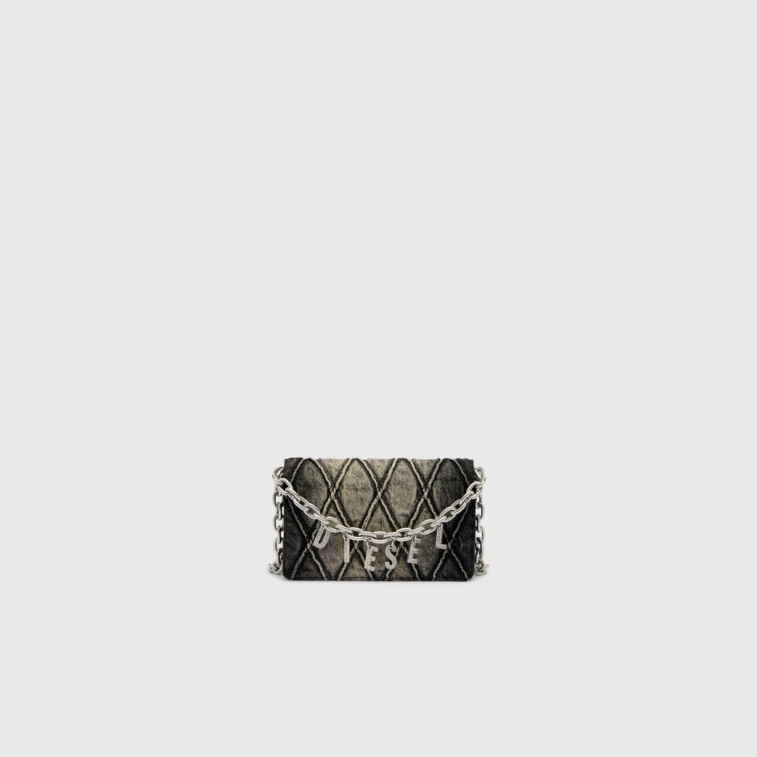 Diesel - Wallet purse in argyle quilted denim - Wallets strap - Woman - Black