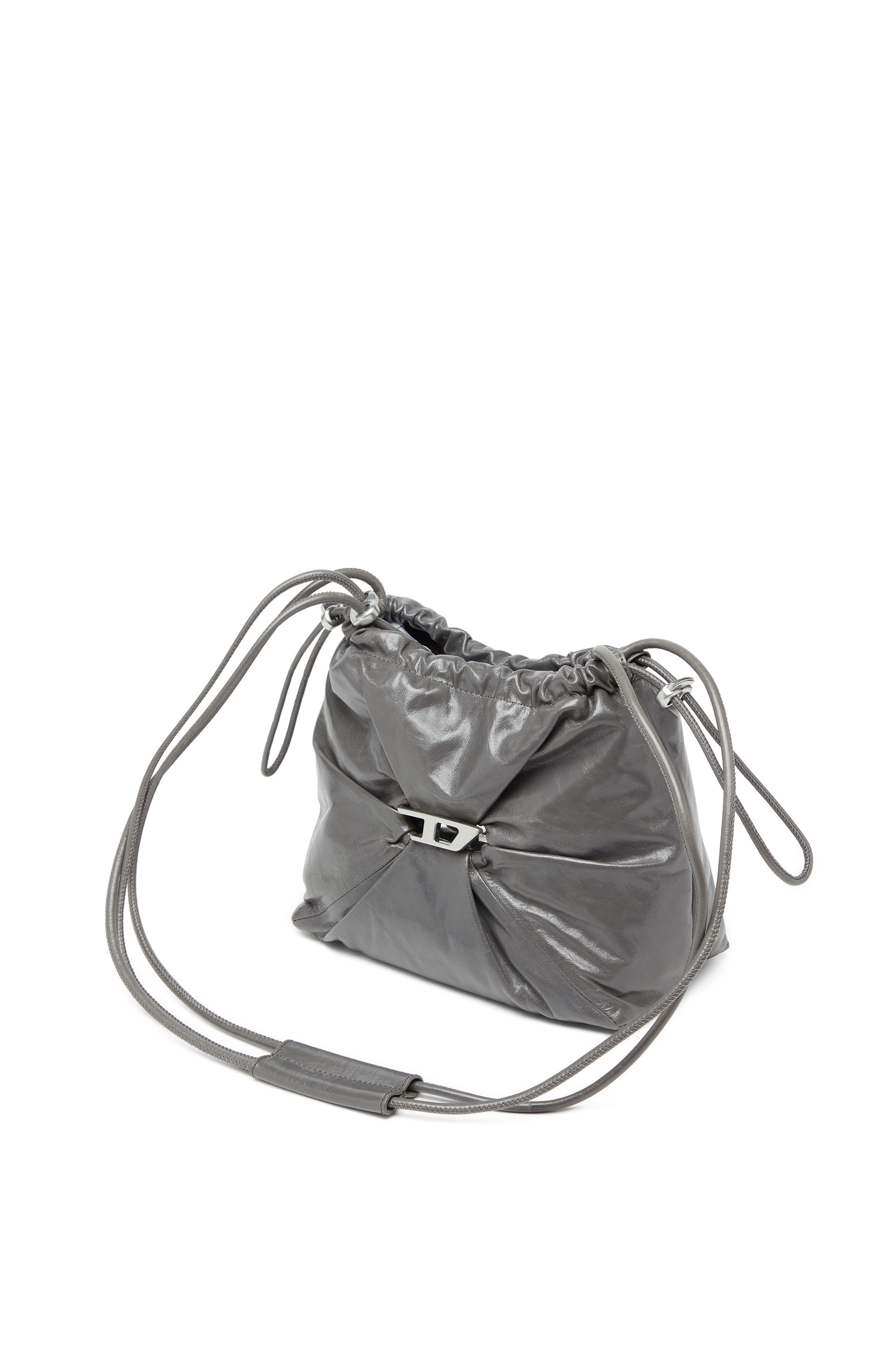 Diesel - Scrunch-D-Bucket bag in shiny wrinkled leather - Shoulder Bags - Woman - Grey