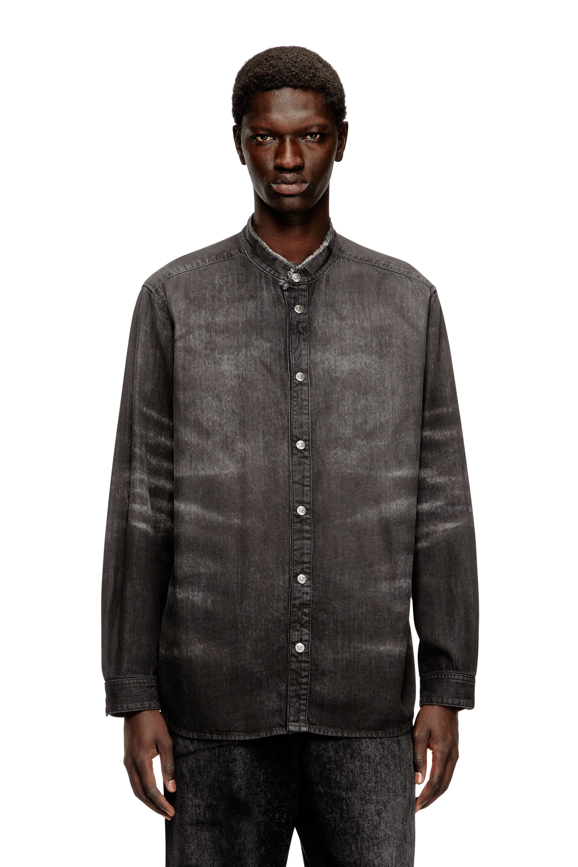 Diesel - D-SIMPLY-FSH, Man's Shirt in distressed honeycomb denim in Grey - 1