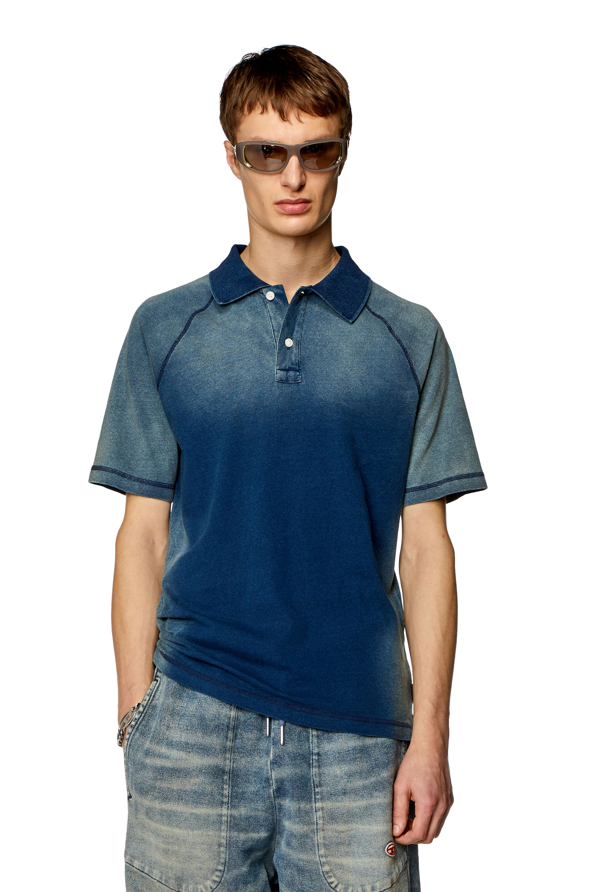 Diesel - Polo shirt with sun-faded effects - Polos - Man - Blue