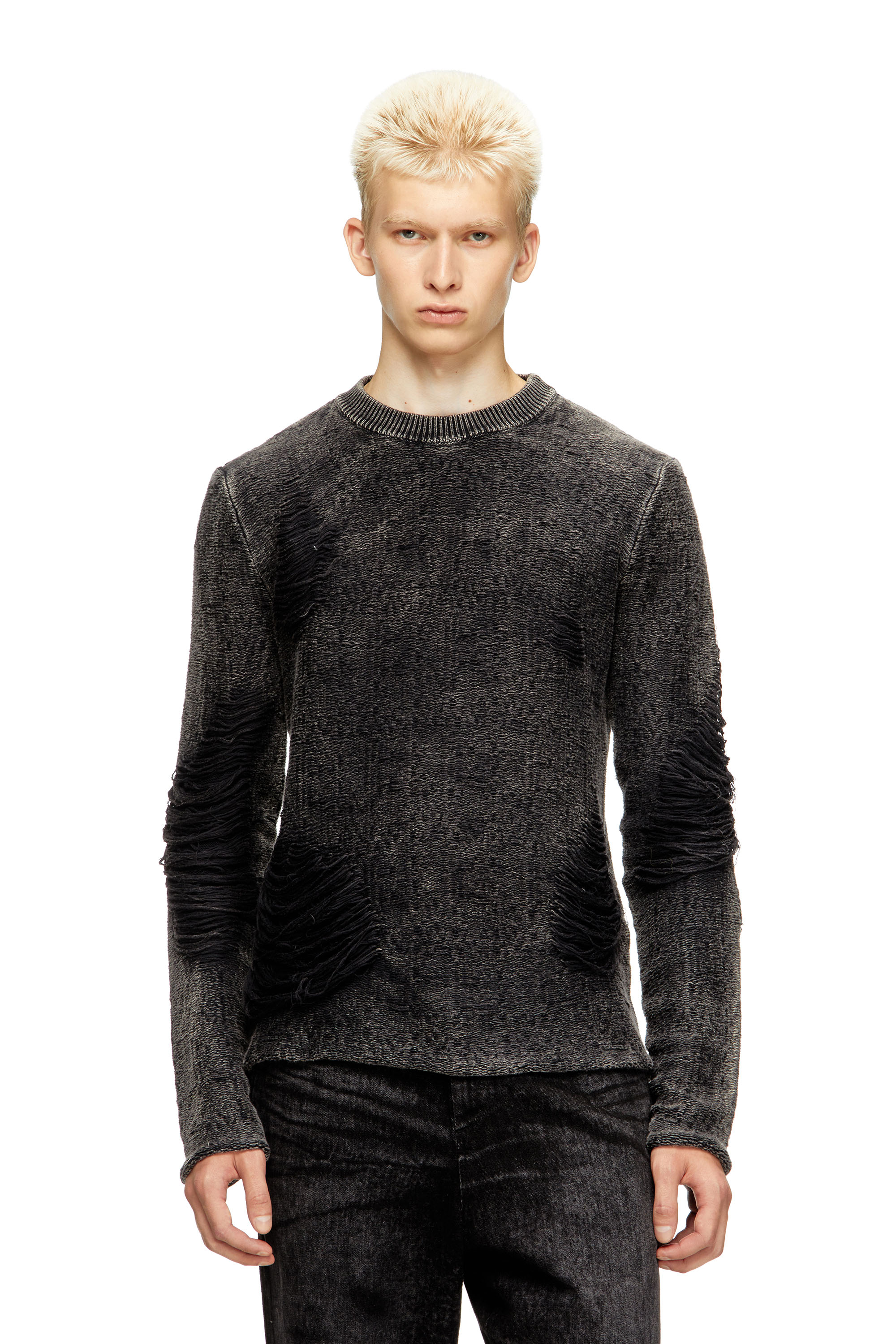 Diesel Destroyed Jumper With Floating Yarns In Black