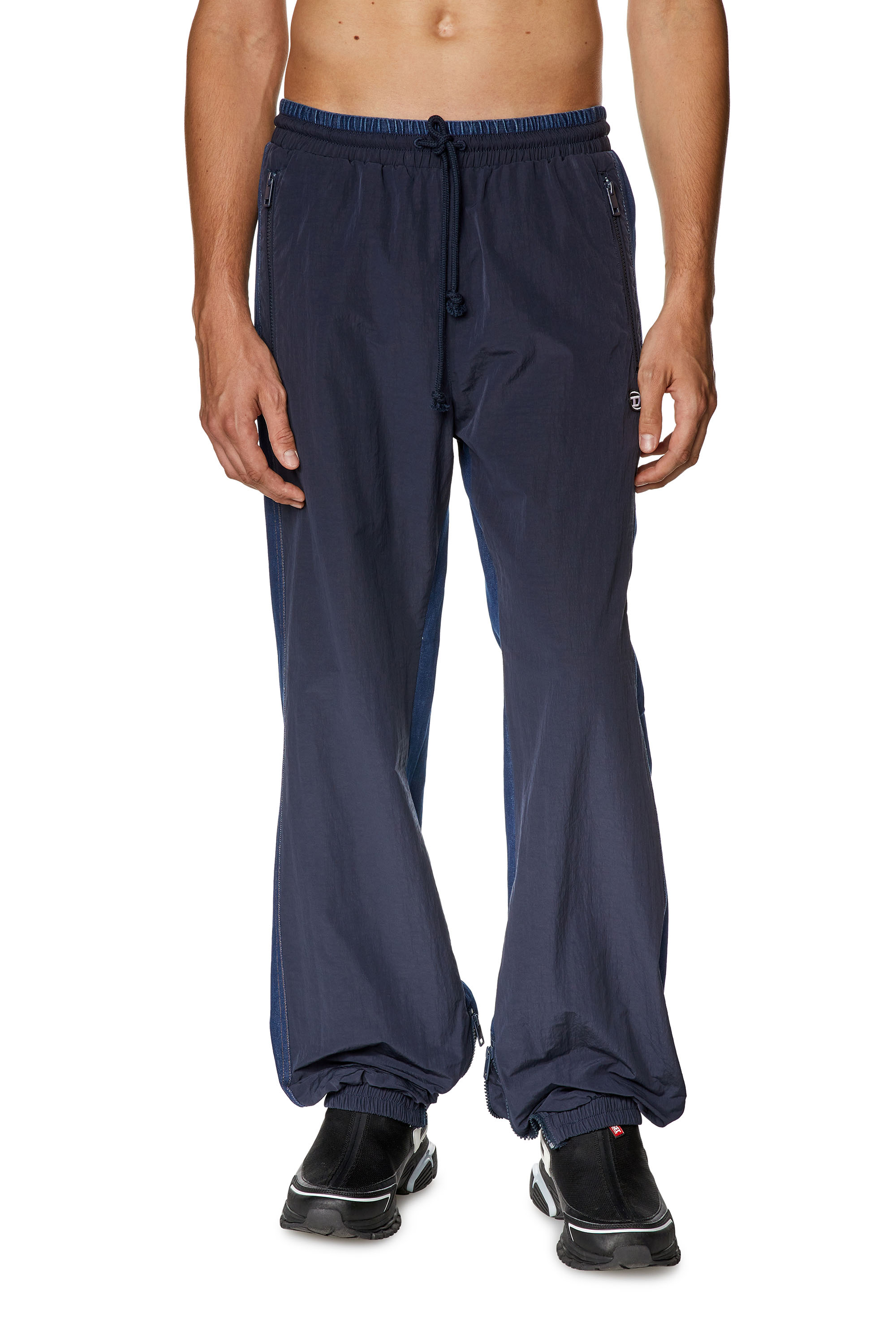 Diesel - Track pants in wrinkled nylon and denim - Pants - Man - Blue