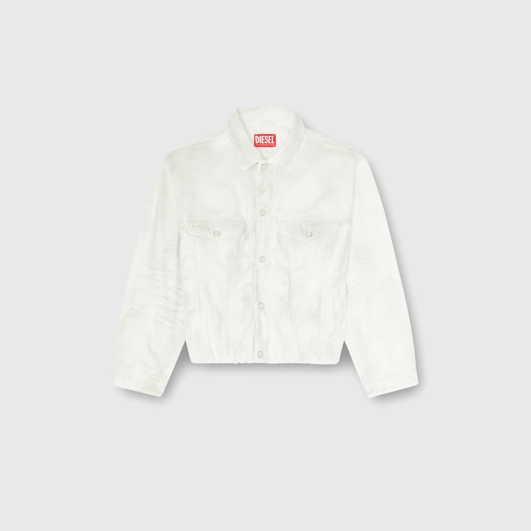 Diesel, Elasticated trucker jacket in denim, Denim Jackets, Man in White