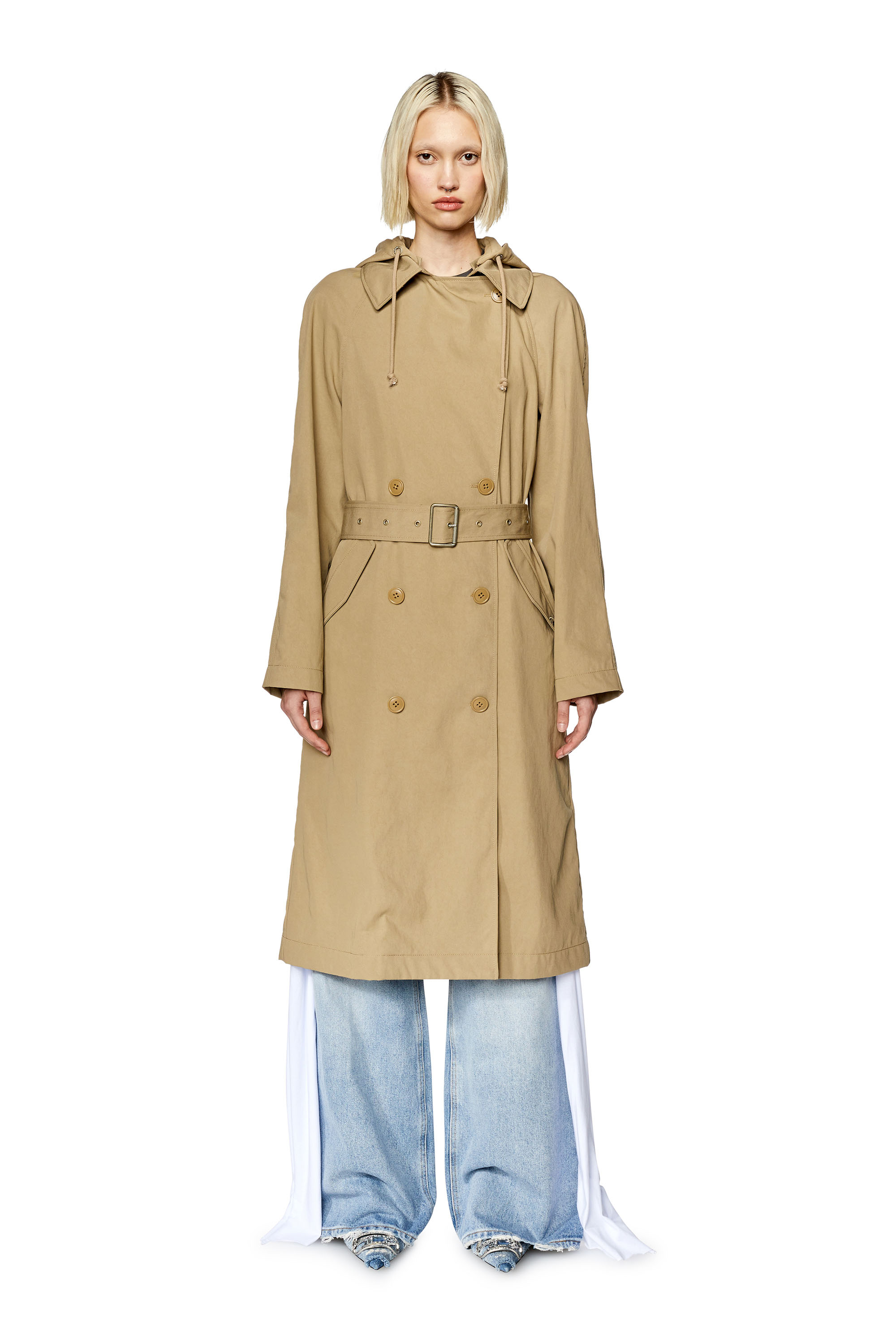 Diesel - Hybrid trench coat in technical fabric - Jackets - Woman - Brown