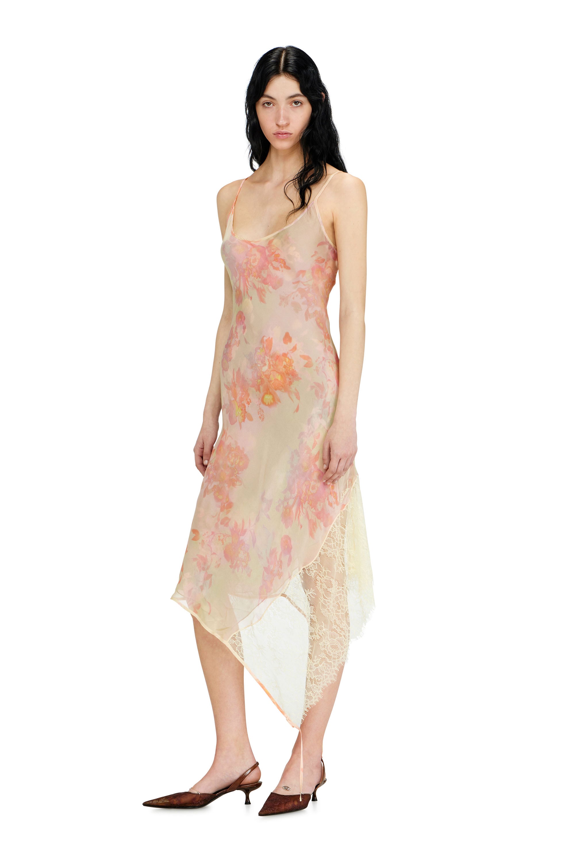 Diesel - Midi slip dress with floral print and lace trim - Dresses - Woman - Multicolor