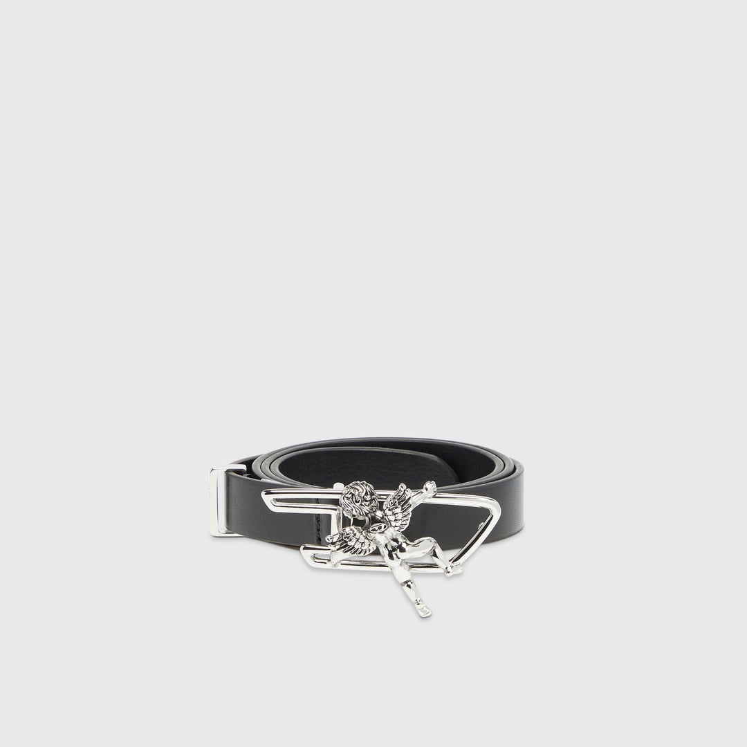 Diesel - 2cm leather belt with cherub D outline buckle - Belts - Woman - Black