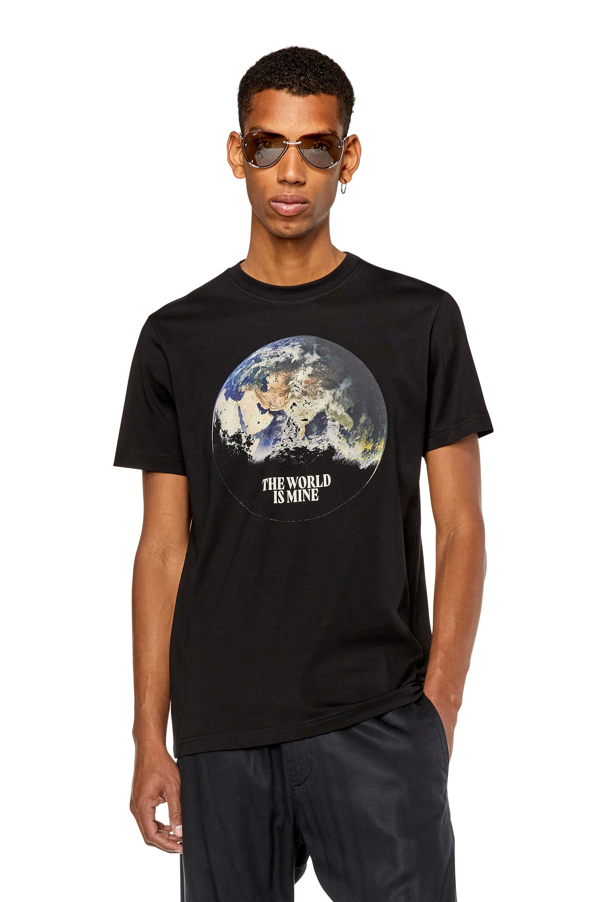 Diesel T-shirt With Digital Globe Print In Black