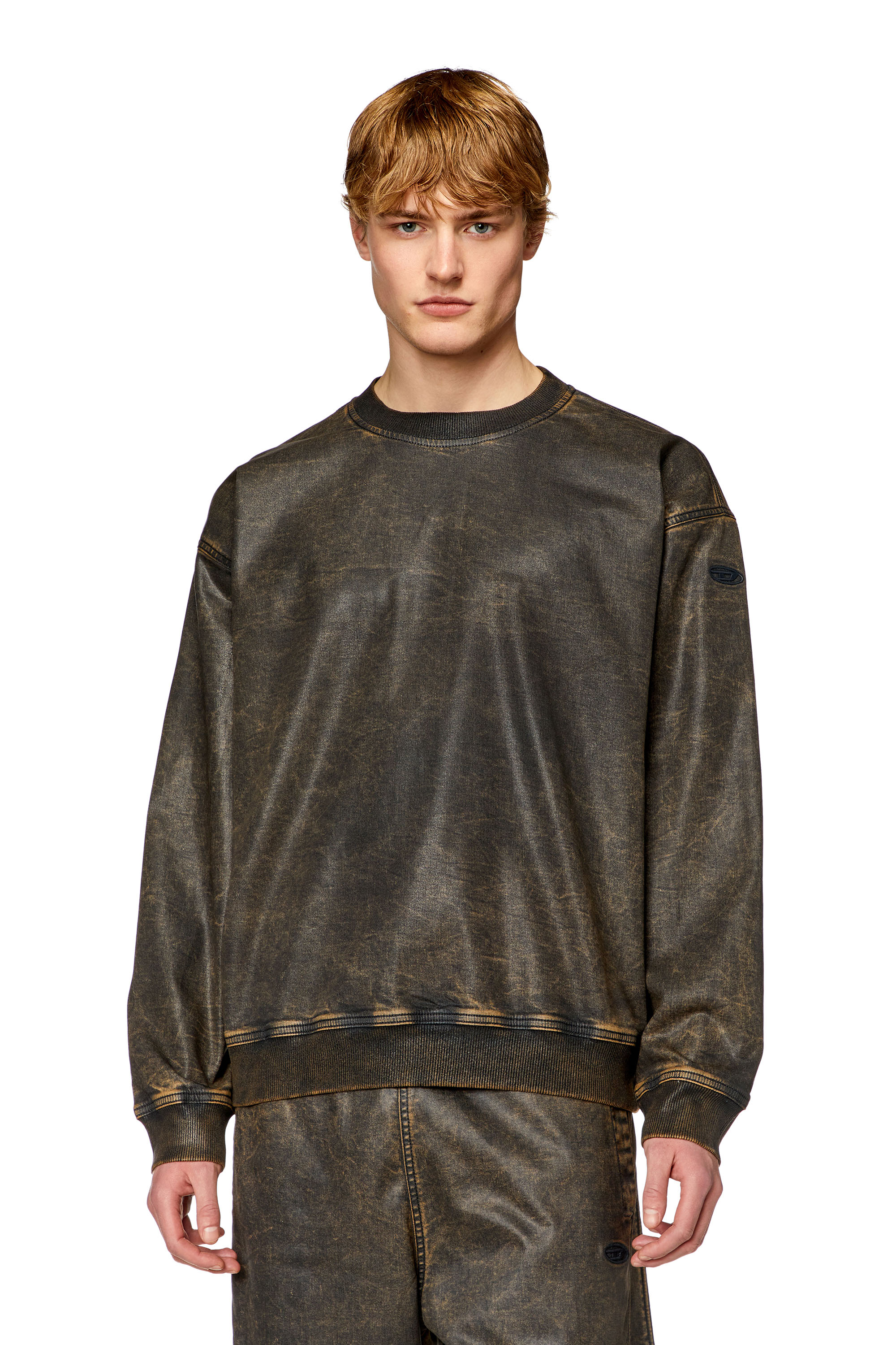 Shop Diesel Sweatshirt In Marble-coated Track Denim In Multicolor