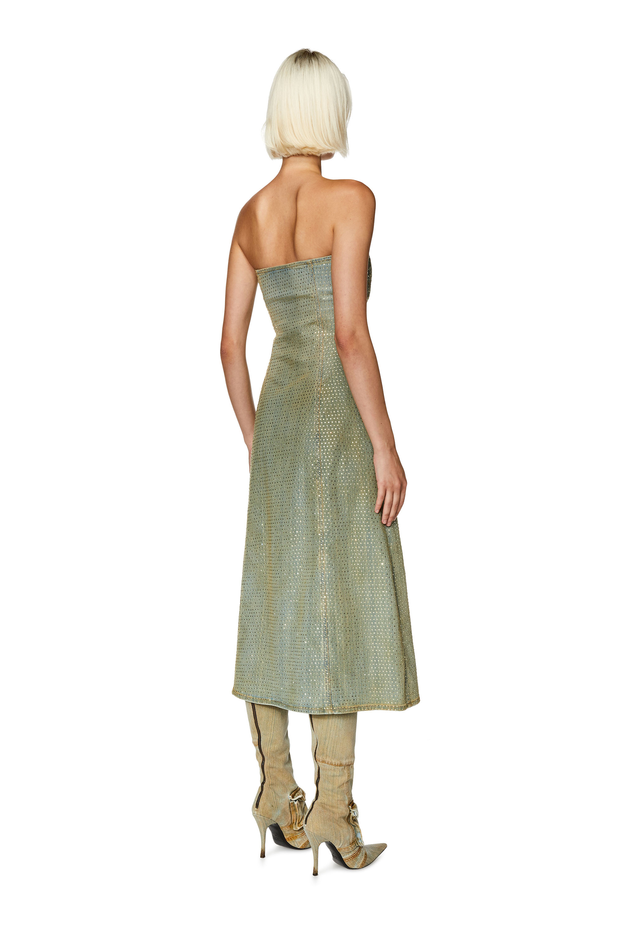 Diesel - Strapless midi dress in crystal denim - Dresses - Woman - Multicolor