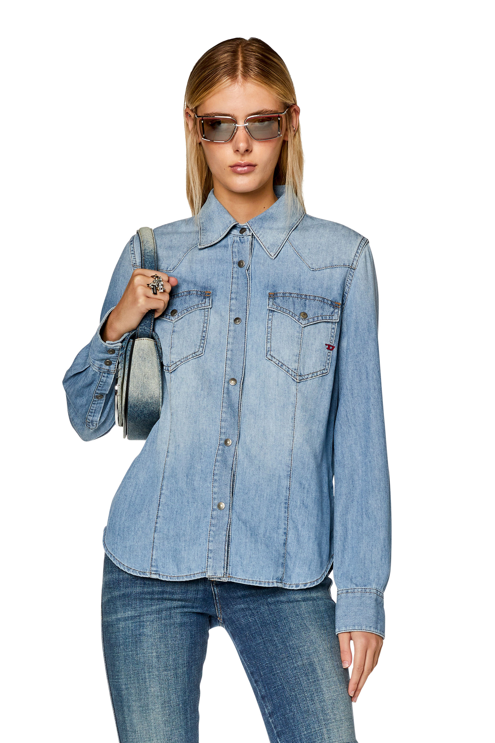 Diesel - Camisa western en denim - Camisas de Denim - Mujer - Azul marino