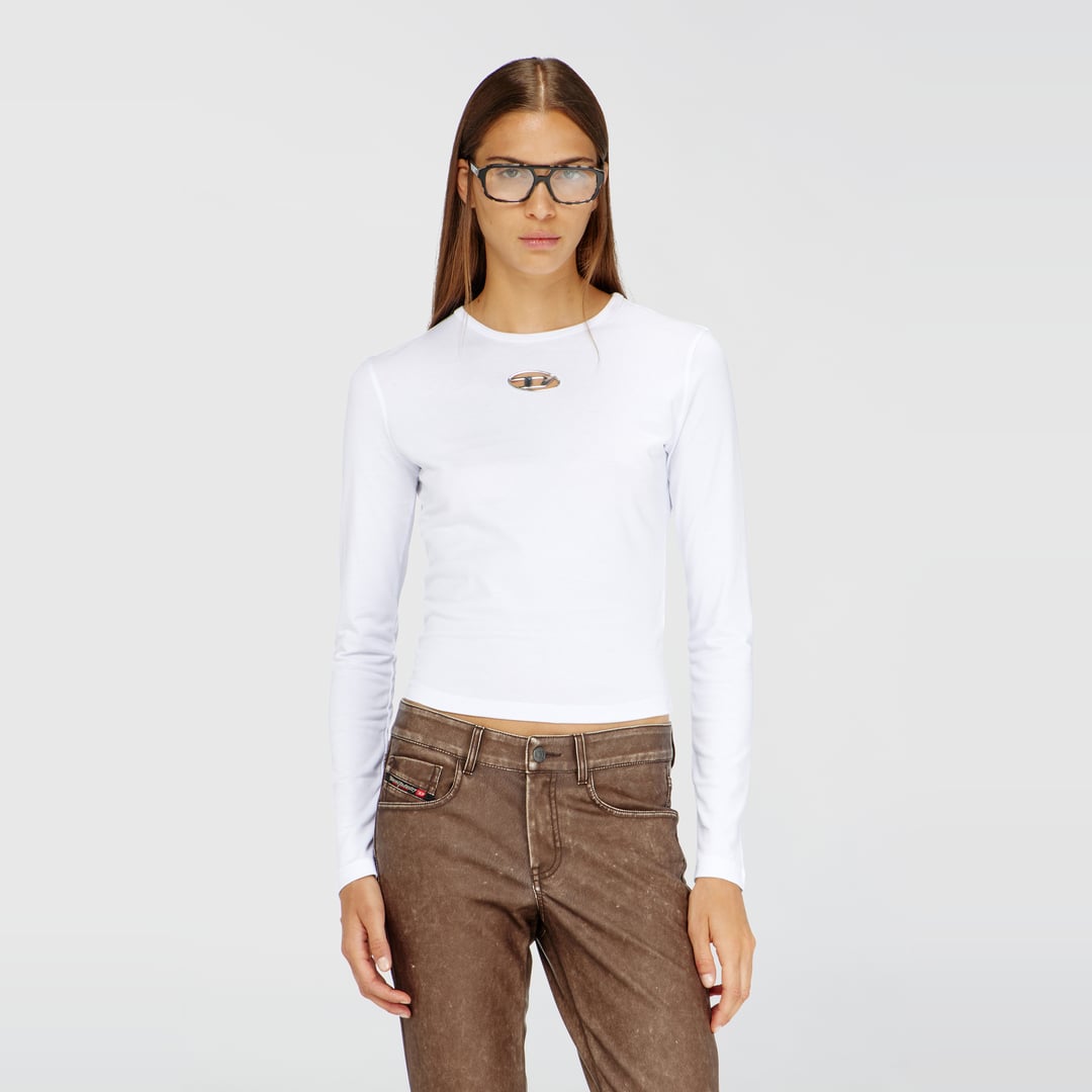 Diesel - Long-sleeve top with Oval D cut-out - T-Shirts - Woman - White