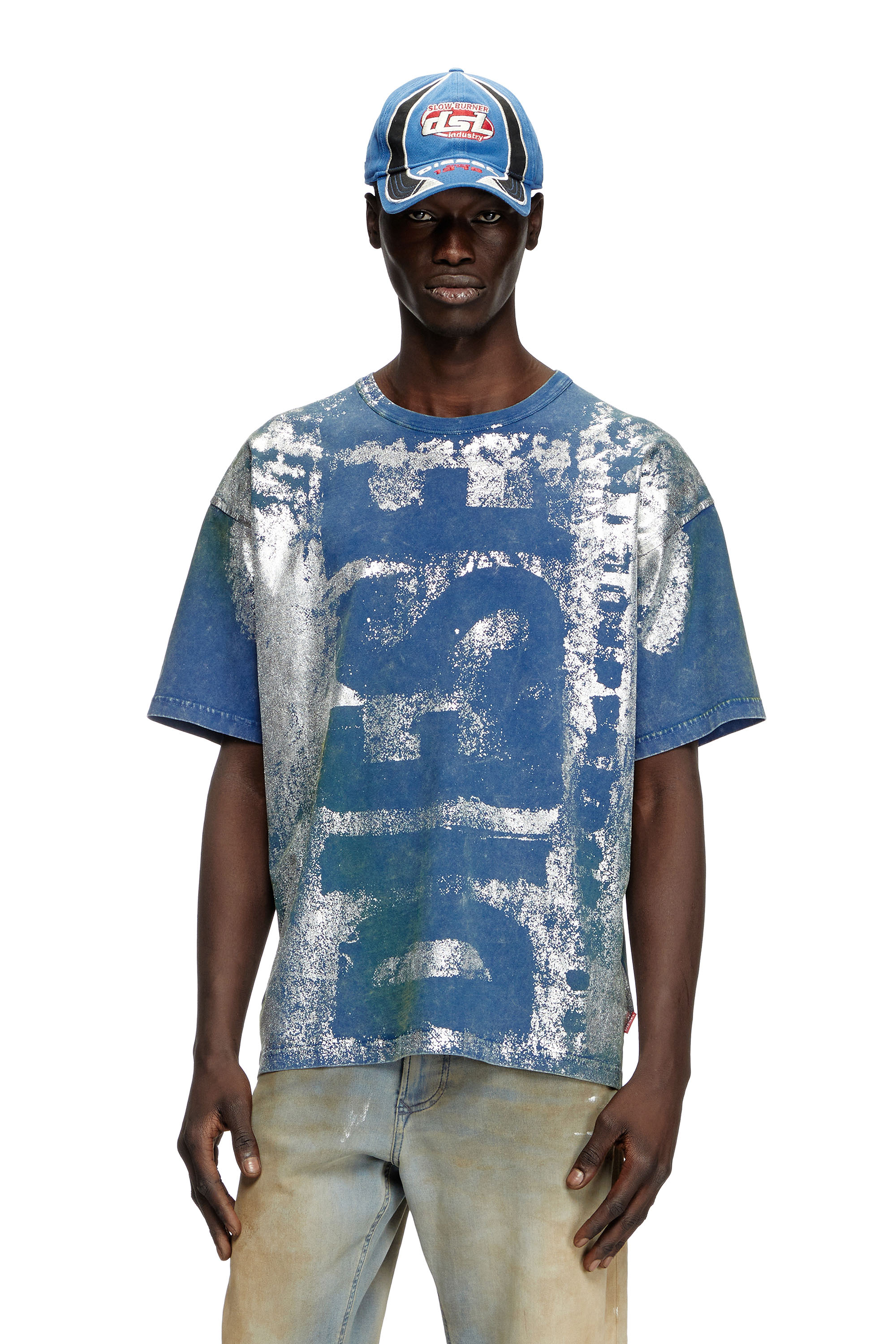 Diesel - Logo T-shirt with metallic effects - T-Shirts - Man - Blue