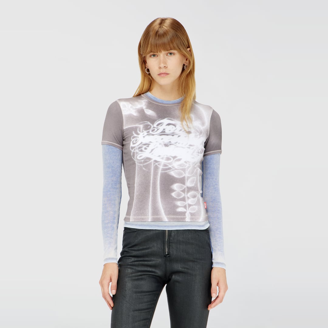 Diesel - Top in ribbed jersey with graphic print - Tops - Woman - Grey