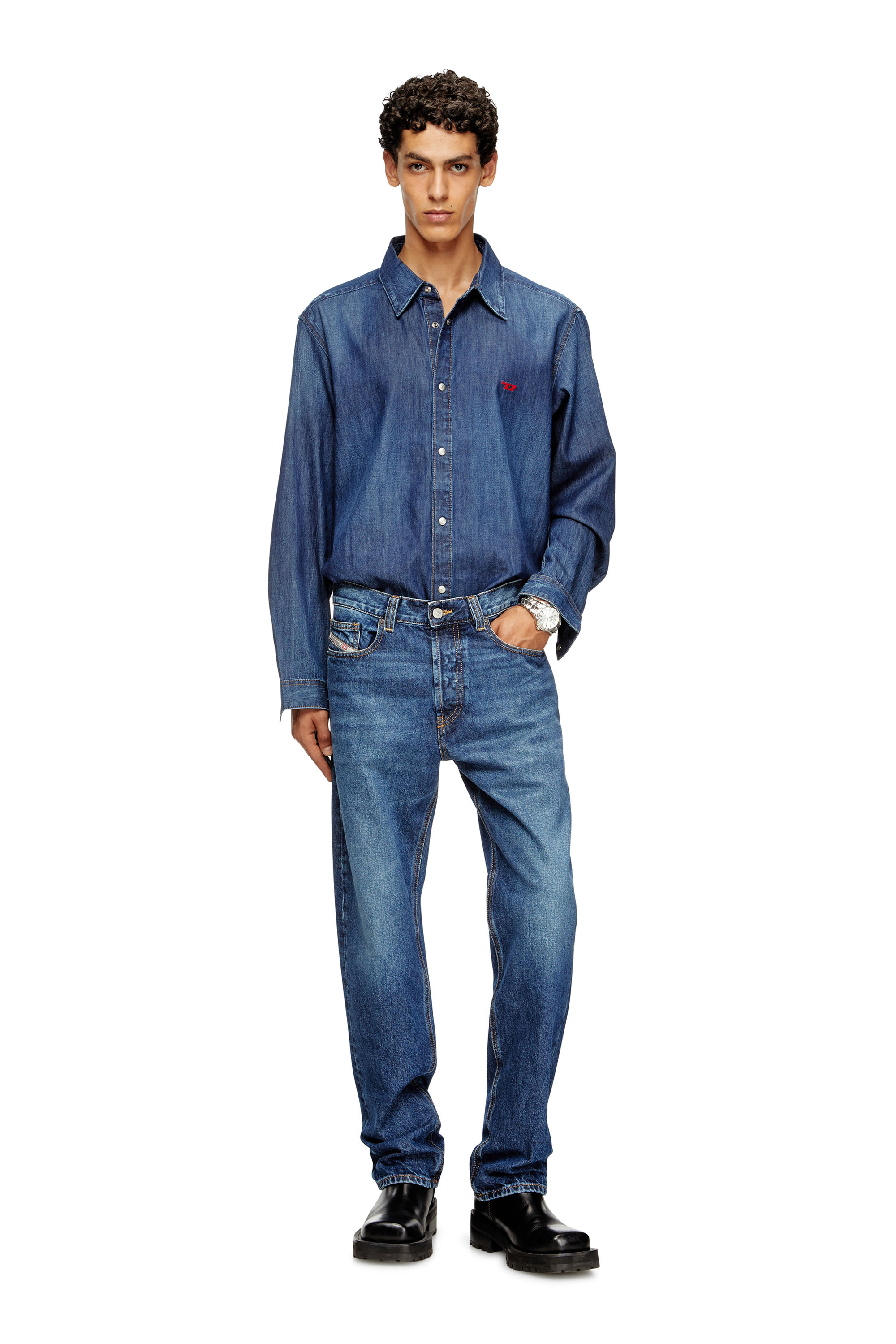 Diesel - D-SIMPLY, Man's Denim shirt with embroidered logo in Medium blue - 2