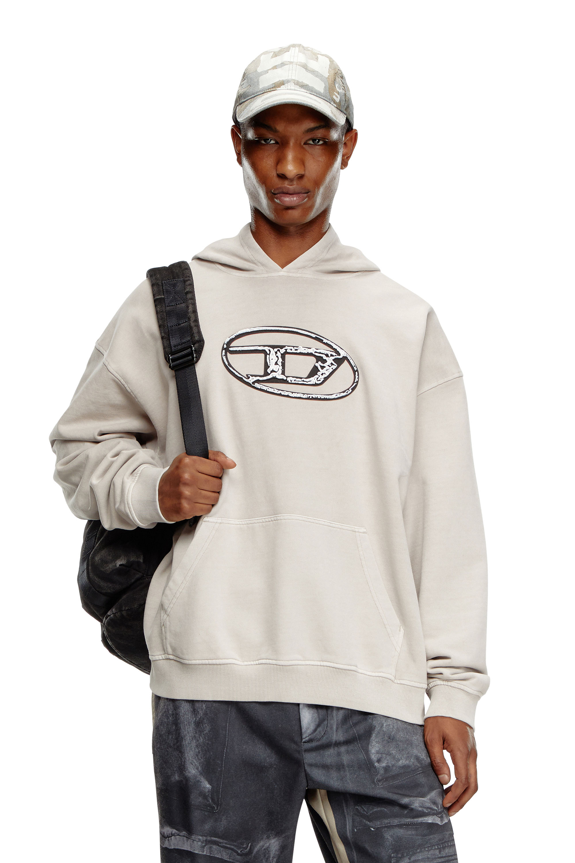 Diesel - Hoodie with multi-layered logo print - Sweaters - Man - Grey