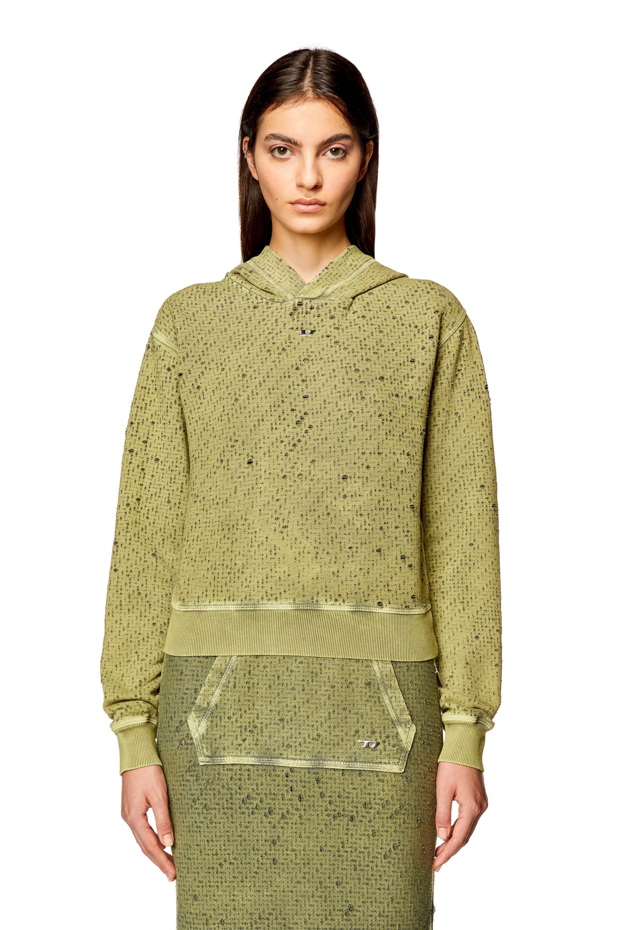 Diesel - Sweat-shirt à capuche en jersey découpé au laser - Pull Cotton - Femme - Vert