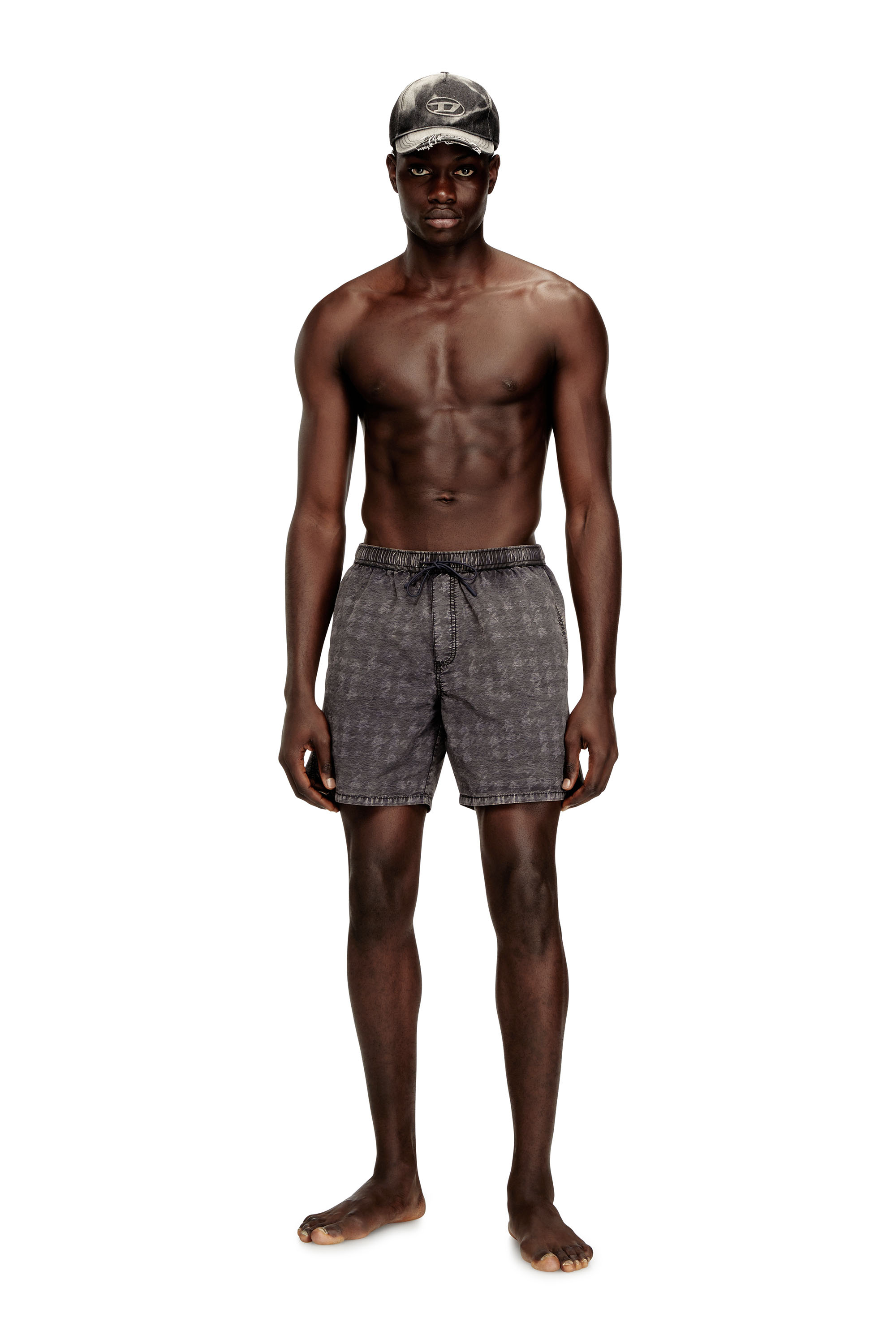 Diesel - CONOR-43-DNM, Man's Swim shorts with faded houndstooth pattern in Grey - 1