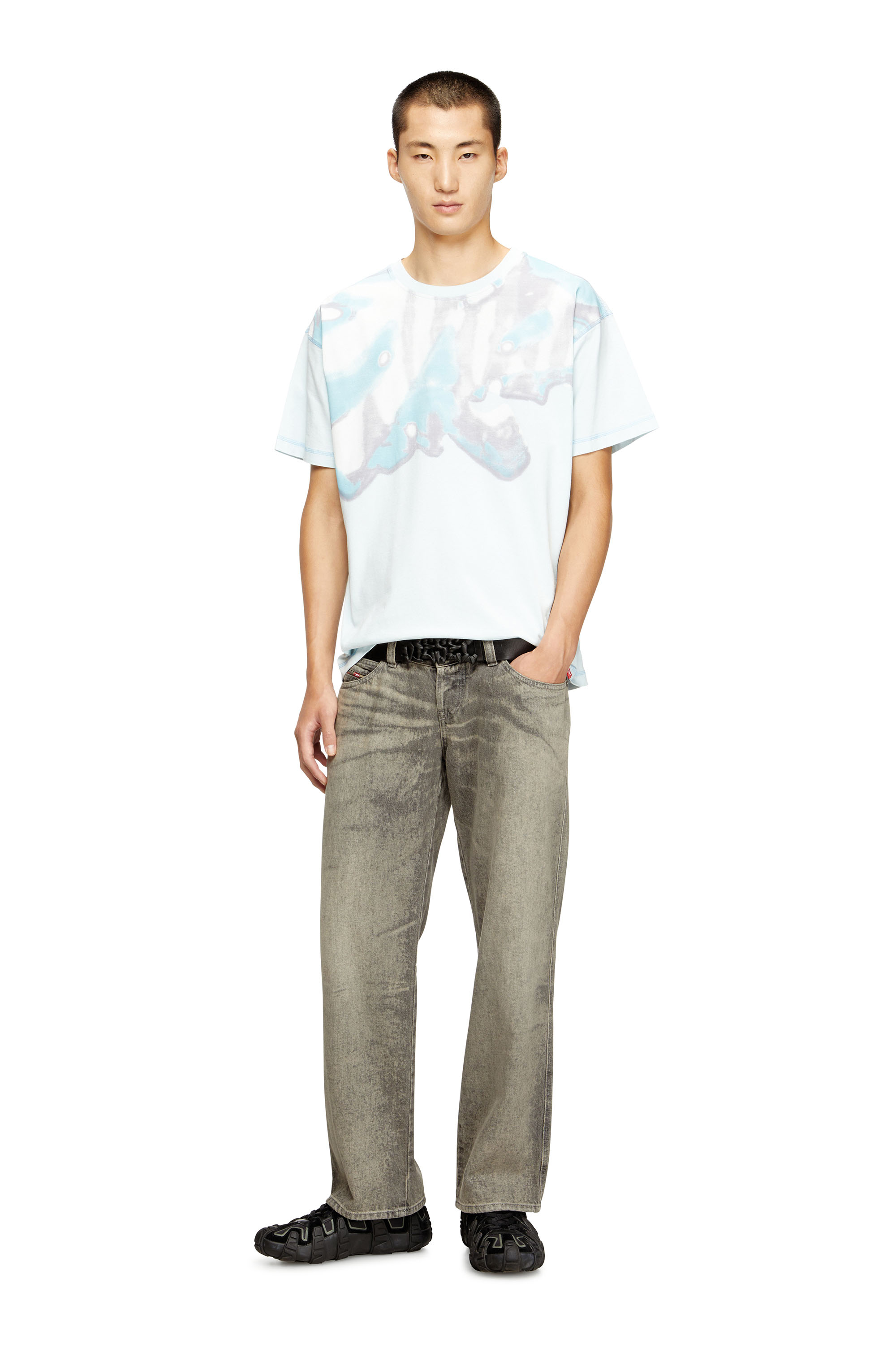 Diesel - T-GASPARD-IHBJ, Man's T-shirt with faded graphic print in Light Blue - 2