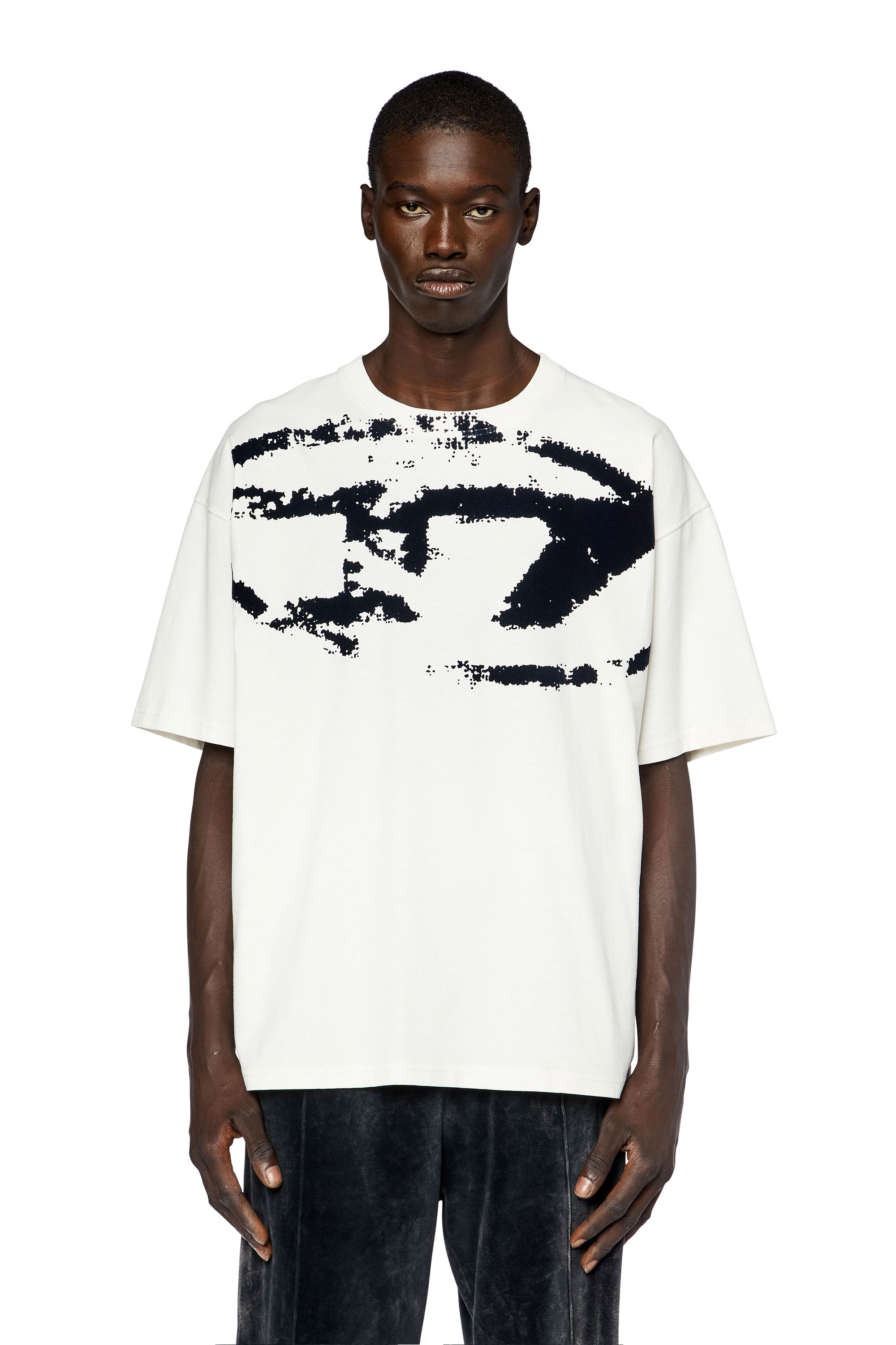 Diesel - T-shirt with distressed flocked logo - T-Shirts - Man - White