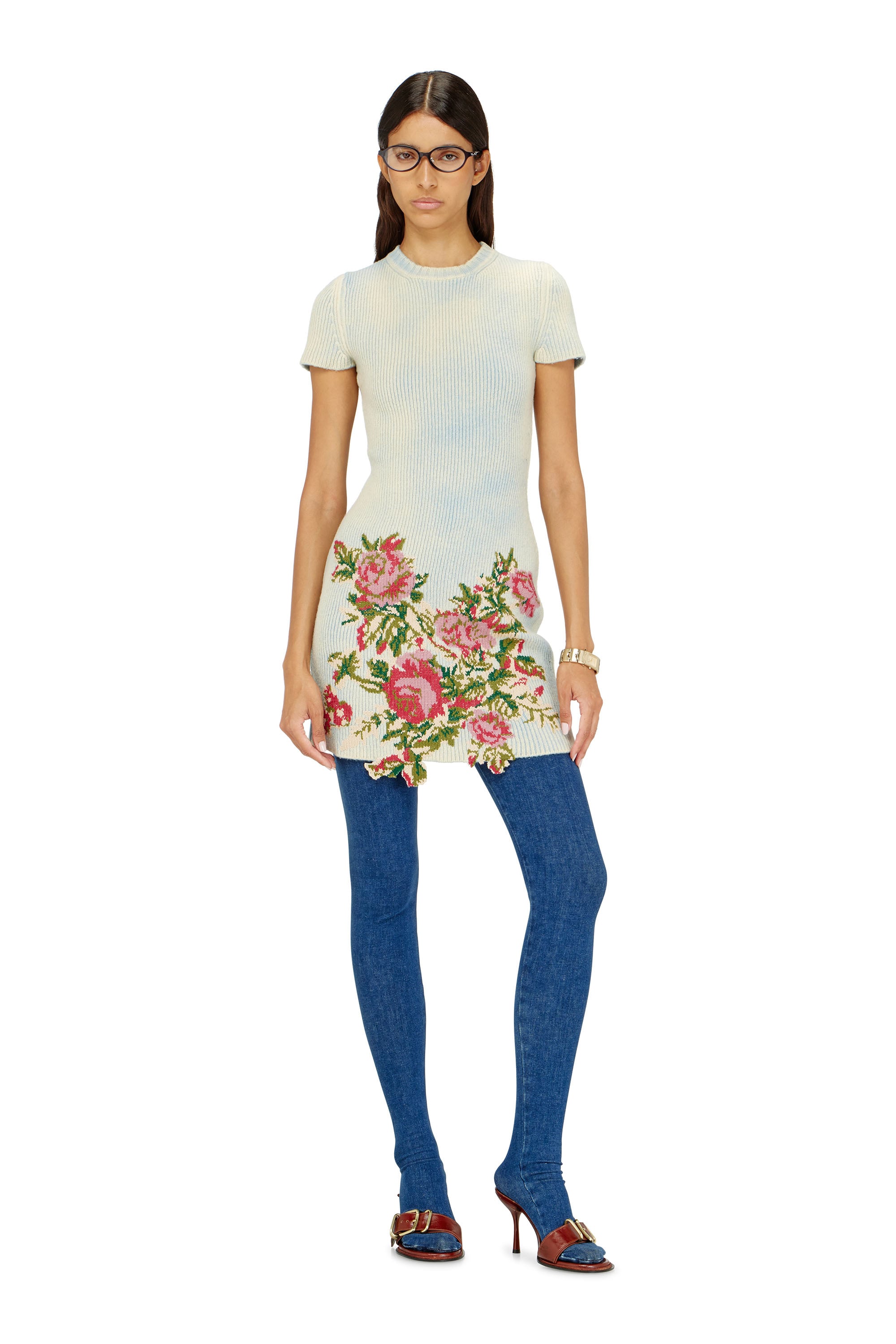 Diesel – Short dress in floral wool-blend knit – Dresses – Woman – White