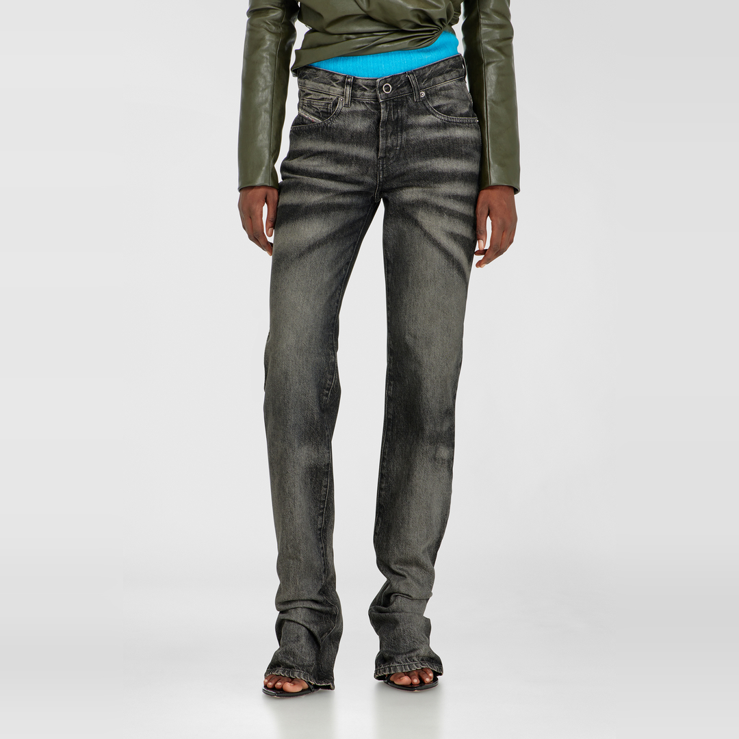 Diesel Jeans Regular Taille Moyenne D-Heel, Noir/Gris foncé, Fermeture boutonnée