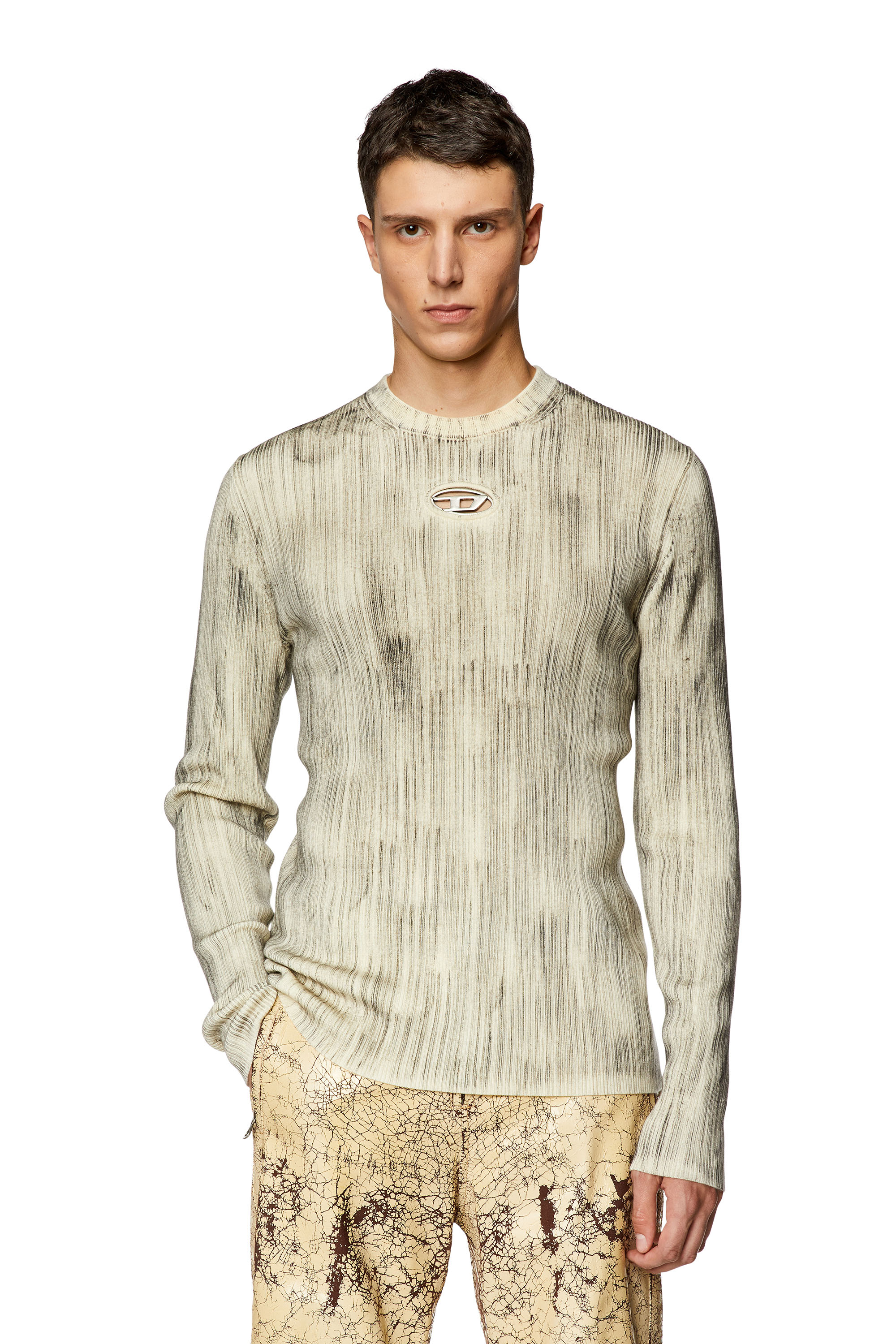 Diesel - Ribbed jumper with oval D plaque - Knitwear - Man - Grey