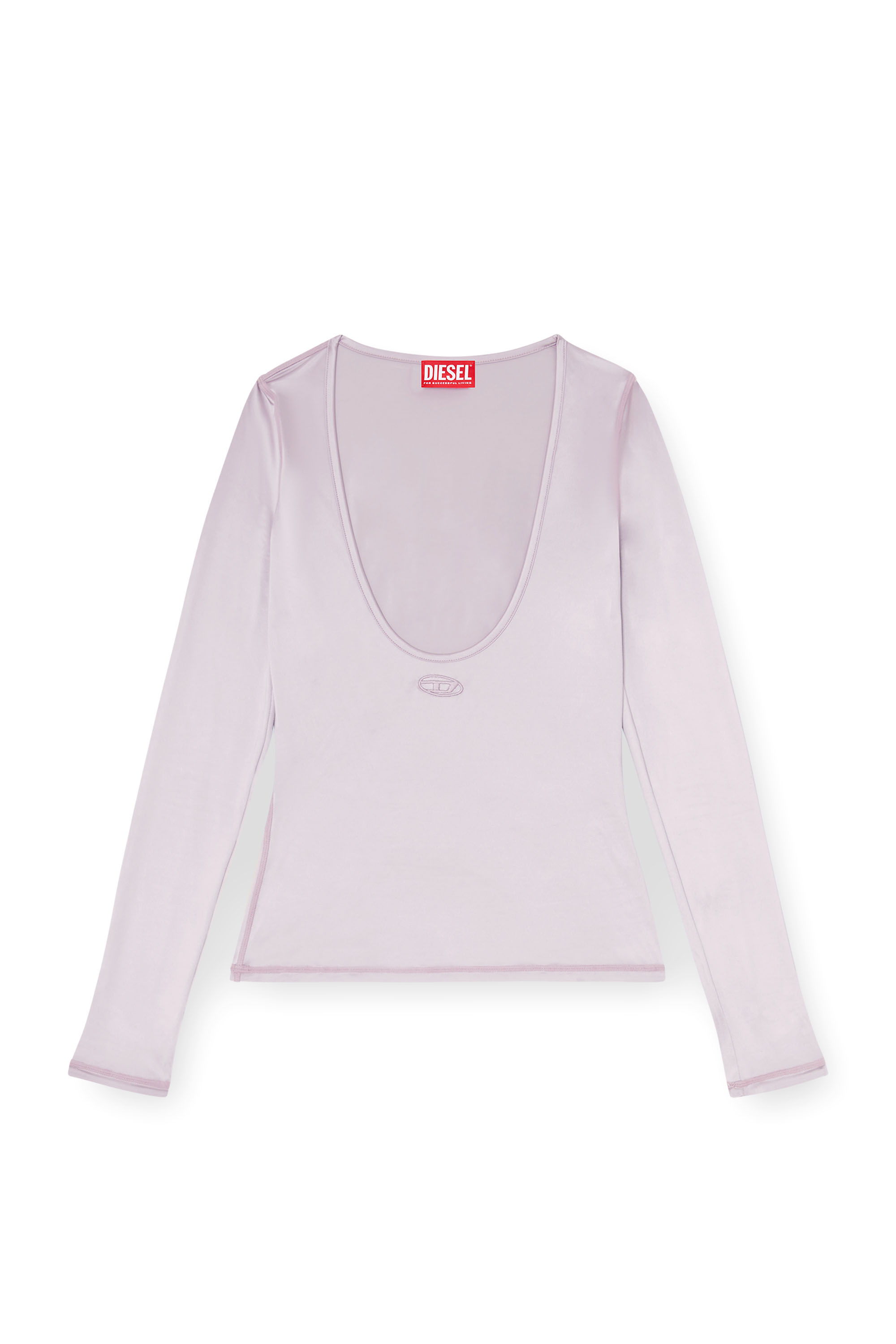 Diesel - T-ELPHIN-LS, Woman's Nylon slim top scoop neck with Logo Oval D embroidery in Lilac - 2