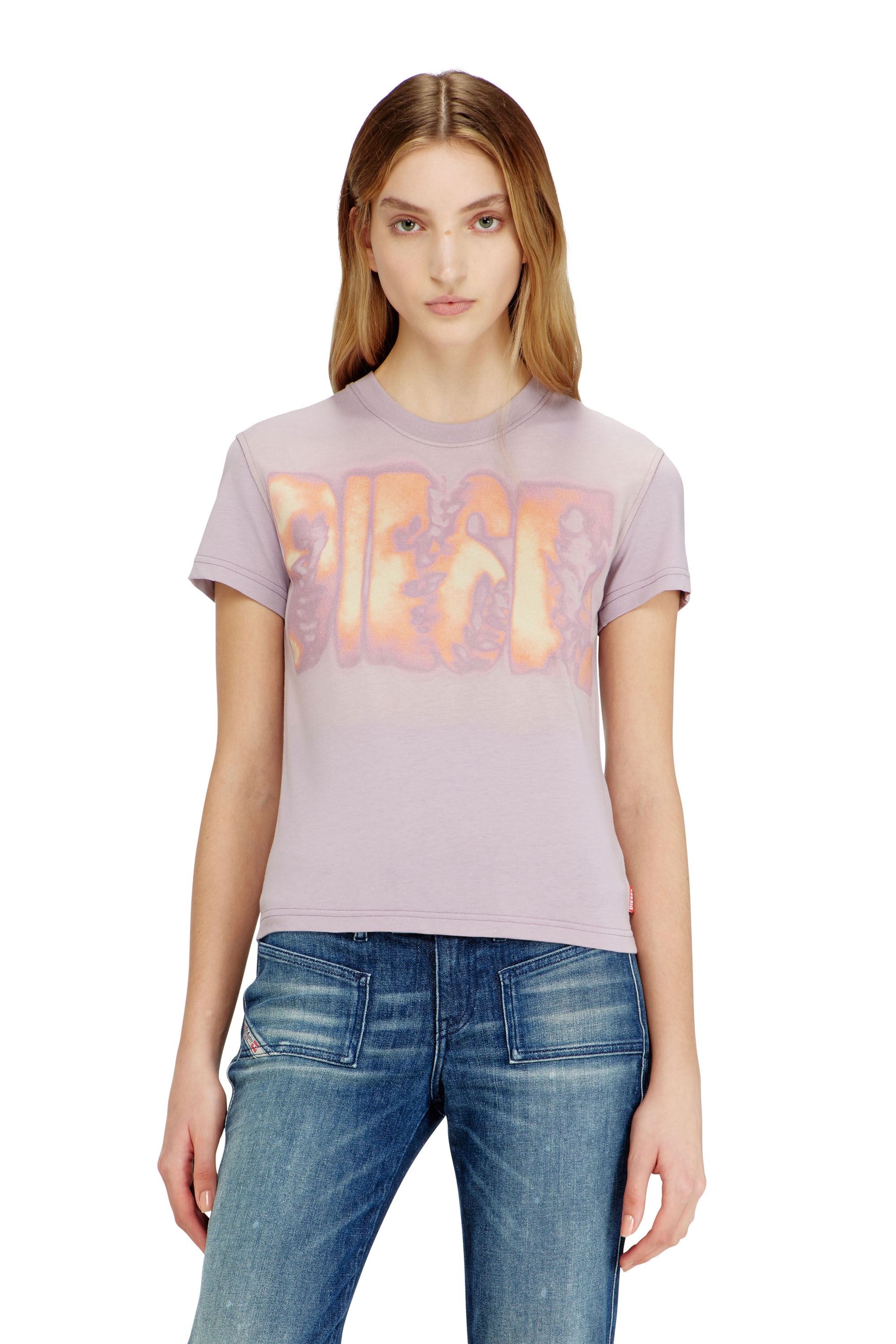 Diesel Women's Violet - Slim Jersey T-Shirt With Graphic Print - T-Shirts - Woman Xxs