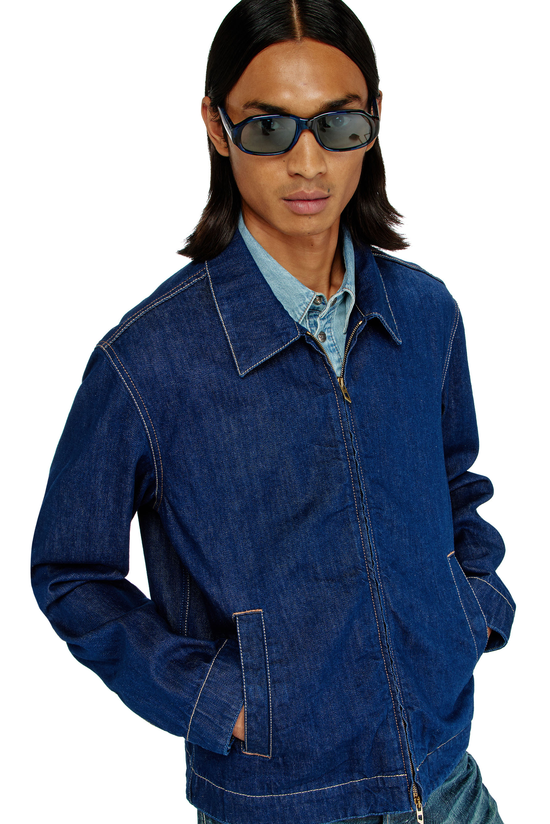 Diesel - D-ROHE, Man's Coach jacket in rinse denim in Medium blue - 5