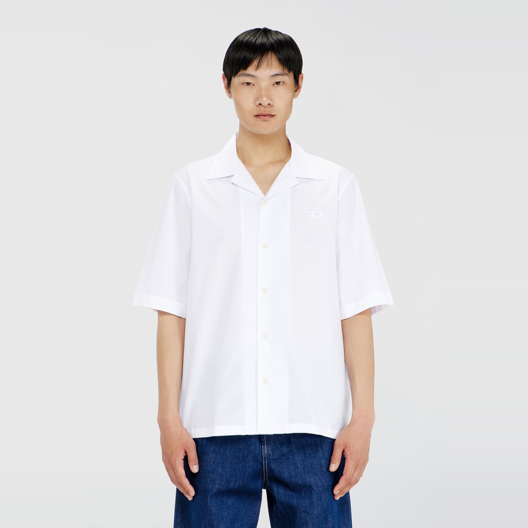 Diesel - Stretch poplin shirt with Oval D embroidery - Shirts - Man - White