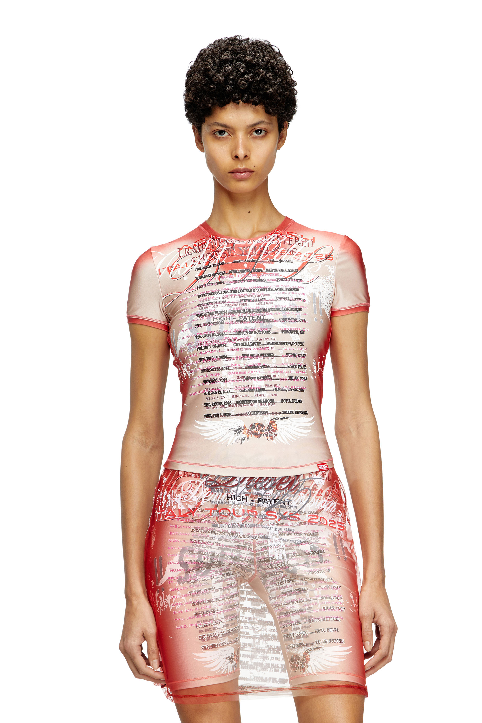 Diesel - Sheer T-shirt with lyrics print - T-Shirts - Woman - Pink