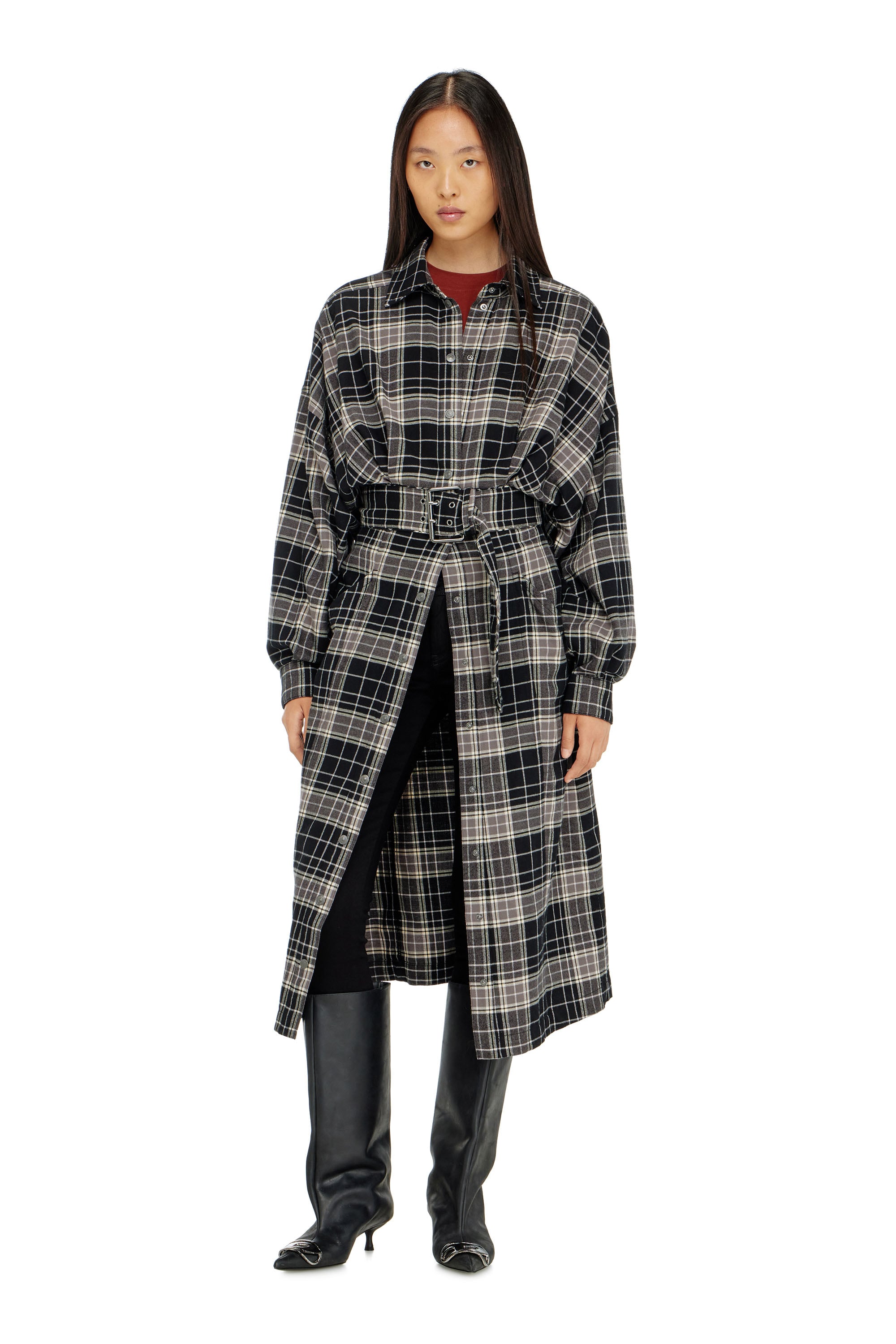 Diesel Robe Midi En Flanelle À Carreaux Avec Ceinture Robes Femme Polychrome Taille 38