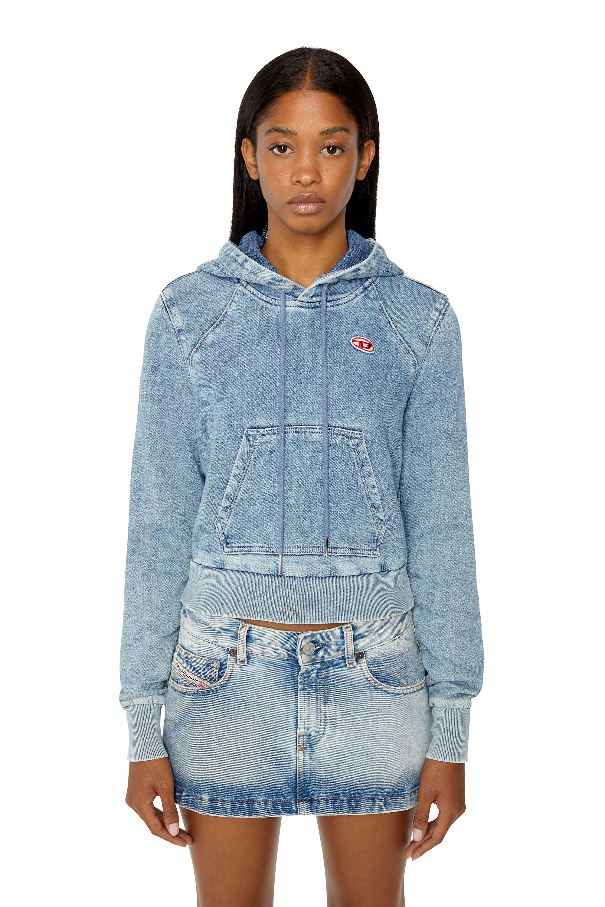 Diesel - Crop hoodie in Track Denim - Sweaters - Woman - Blue