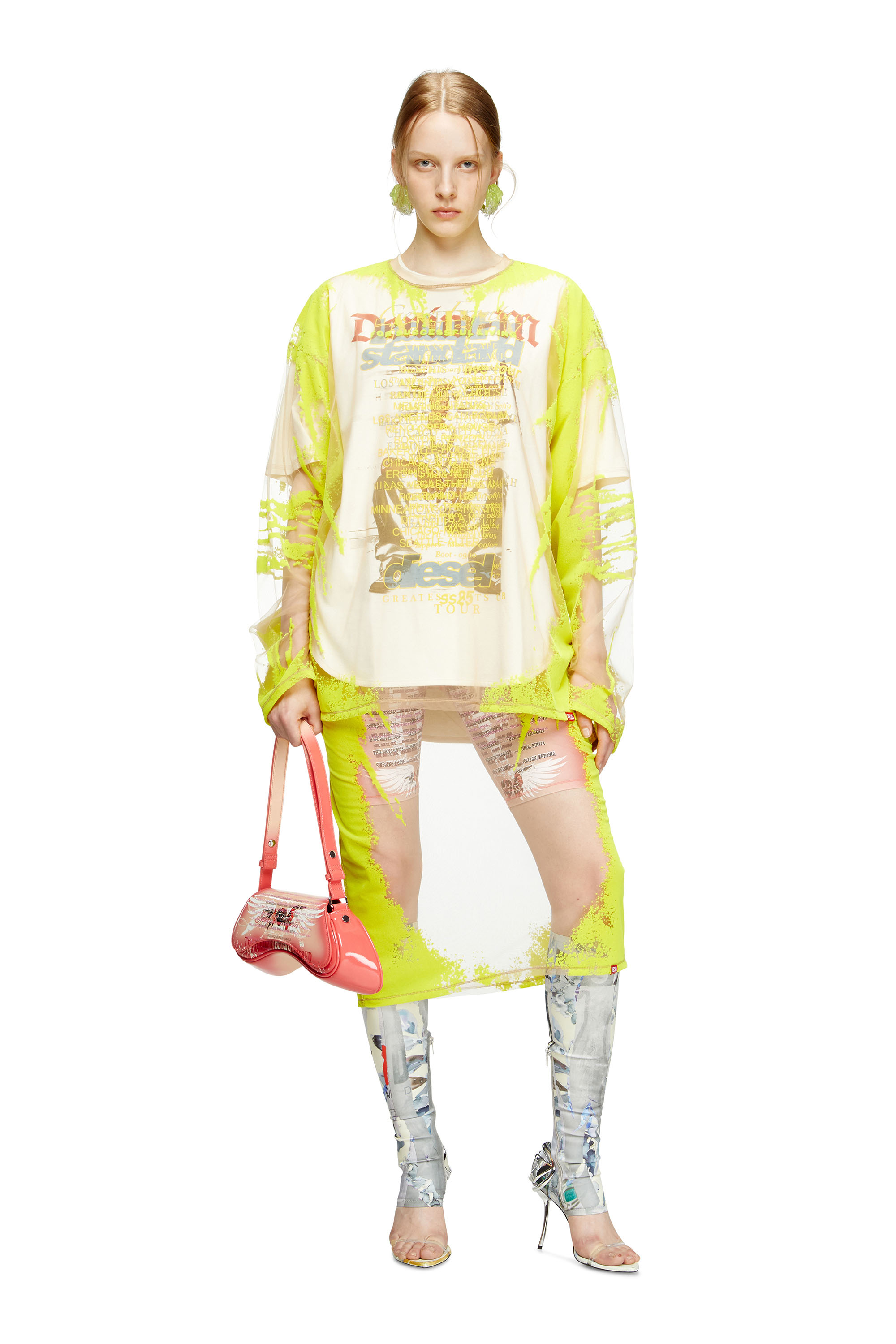 Diesel - T-HASSAN-LS-A, Unisex's Long-sleeve nylon T-shirt with lyrics print in Yellow - 4