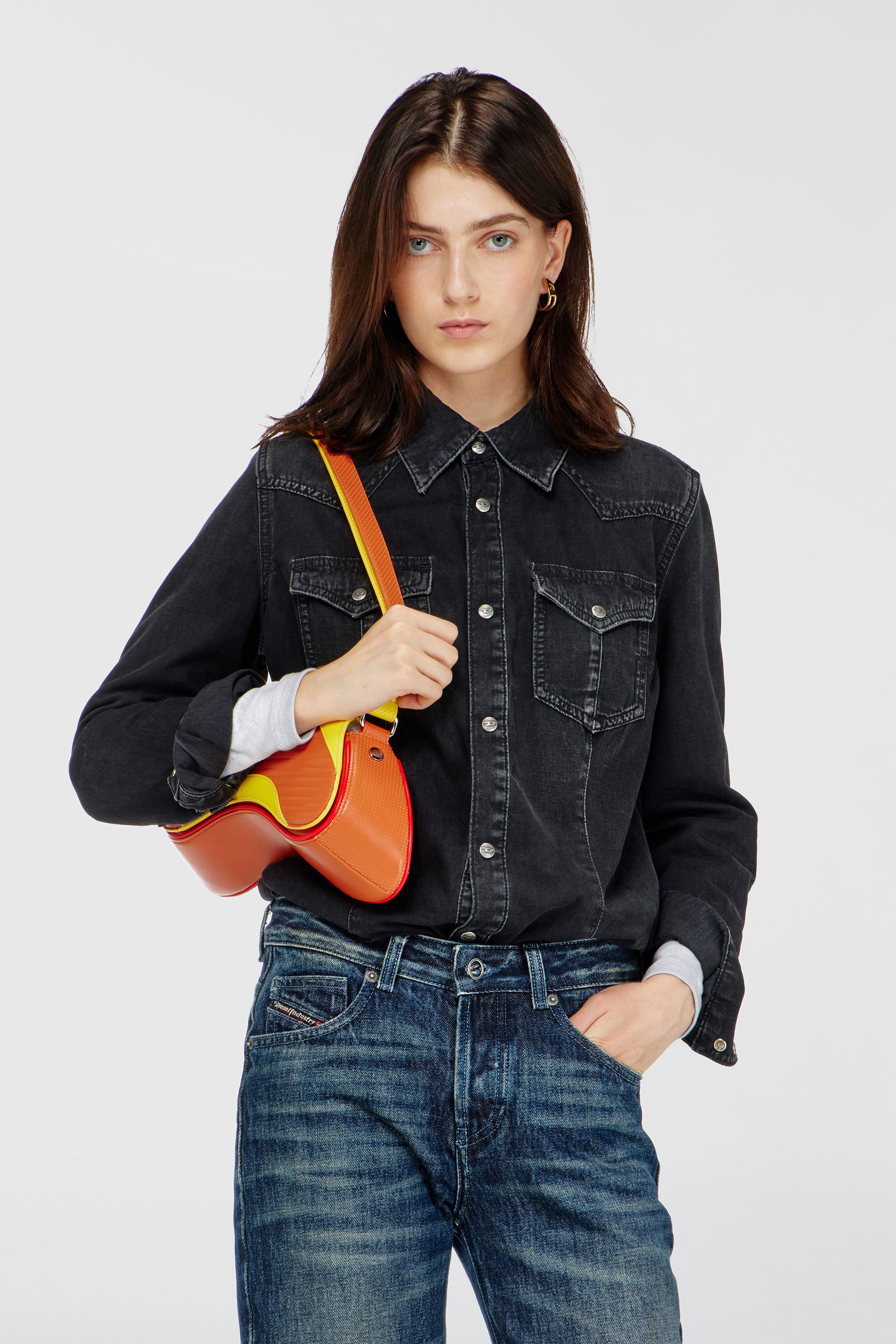 Diesel - Western shirt in treated denim - Denim Shirts - Woman - Black