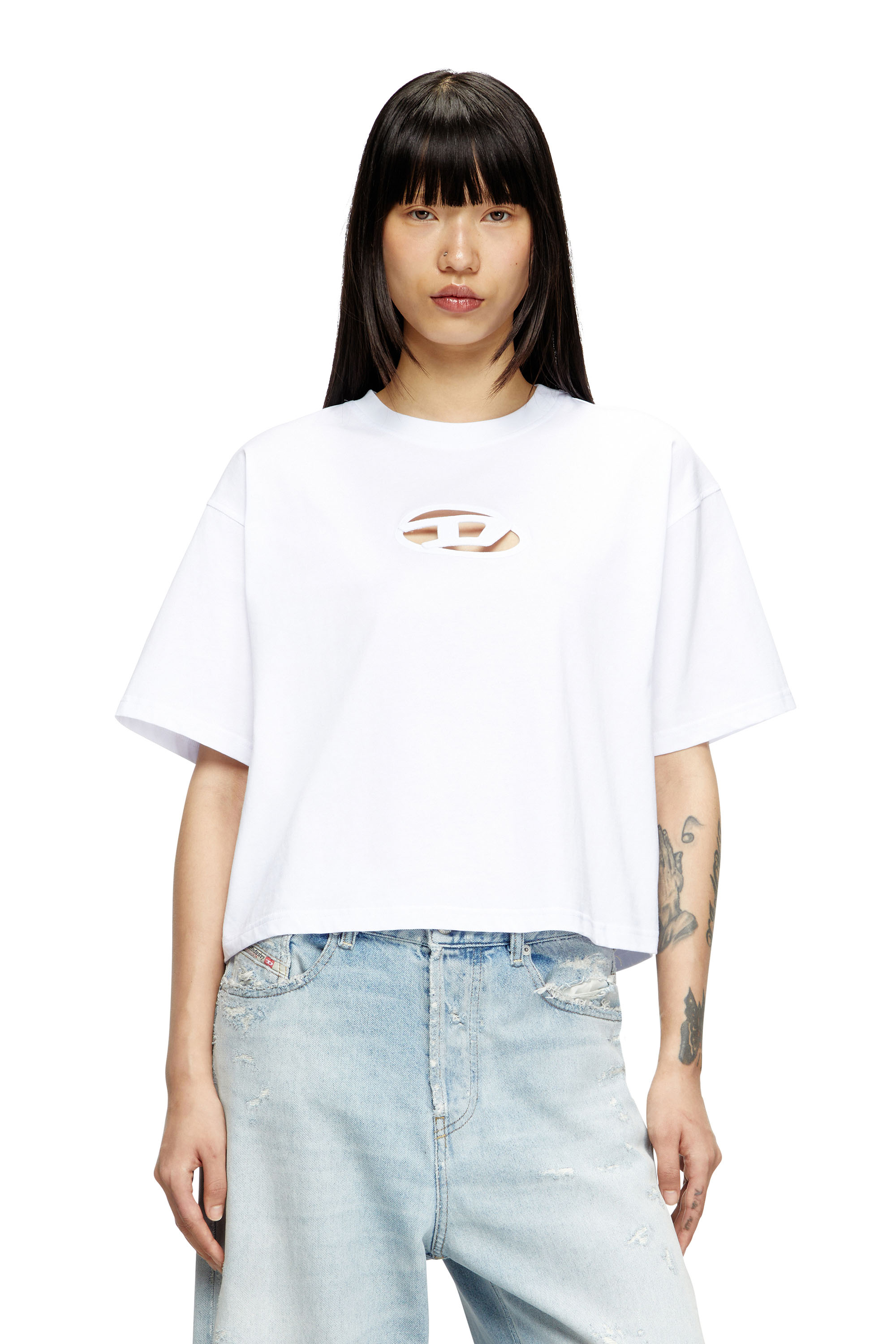 Diesel Ženský Biely - Boxy T-Shirt With Cut-Out Oval D Logo - T-Shirts - Woman Médium