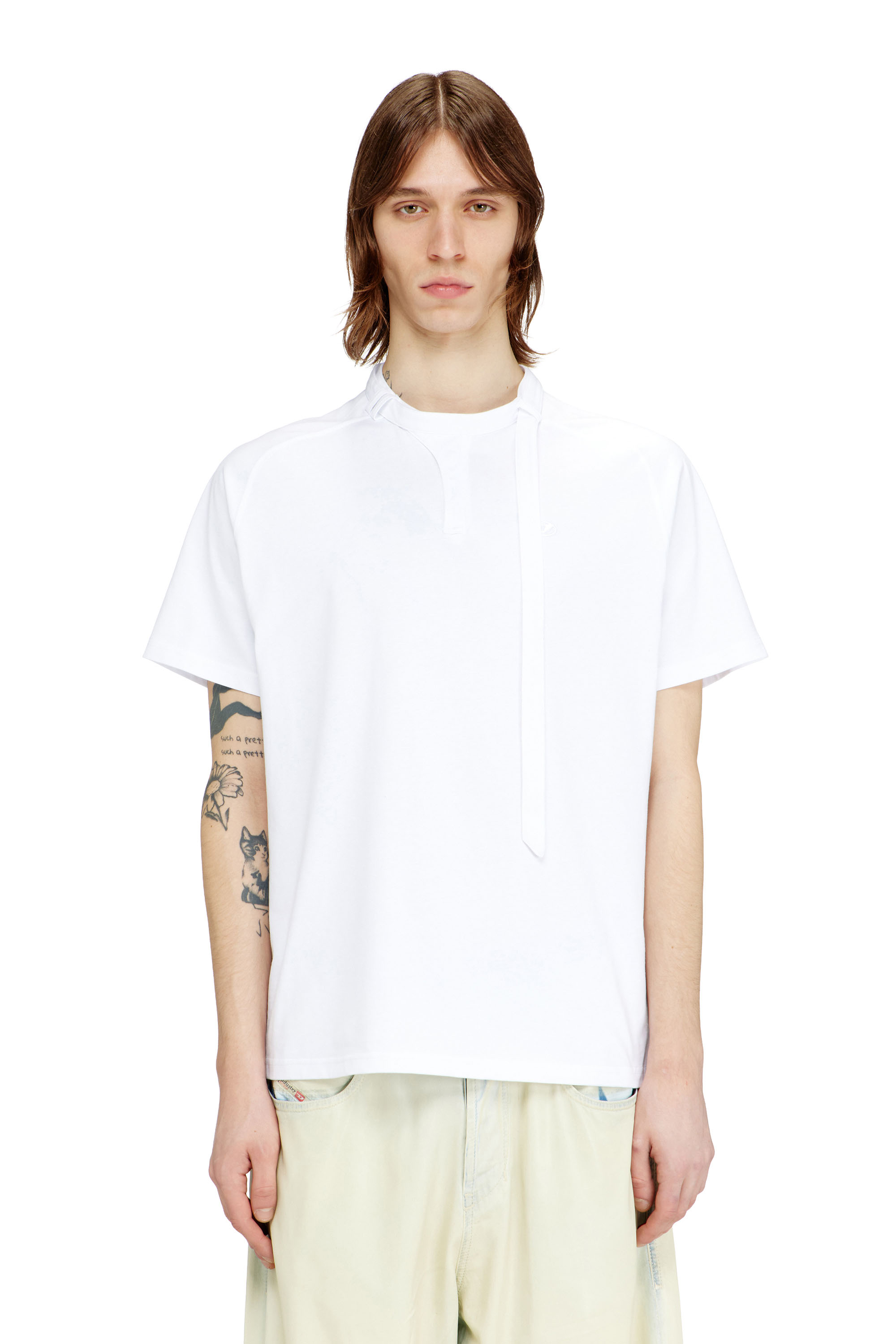 Diesel Mænd Hvid - T-Shirt With Biker Neck Strap - T-Shirts - Man Extra Lille