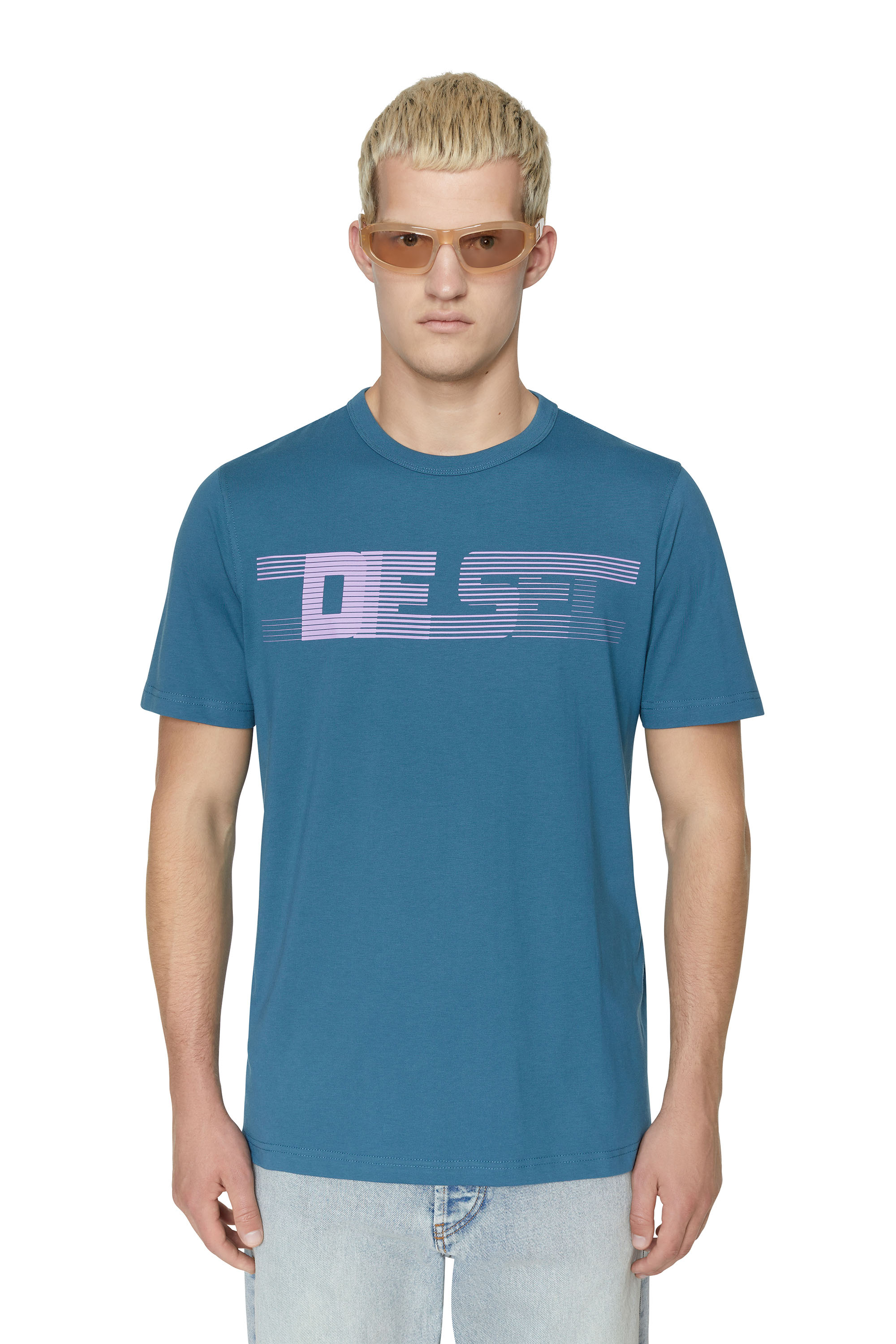 Diesel - T-shirt con logo stampato a righe - T-Shirts - Uomo - Blu
