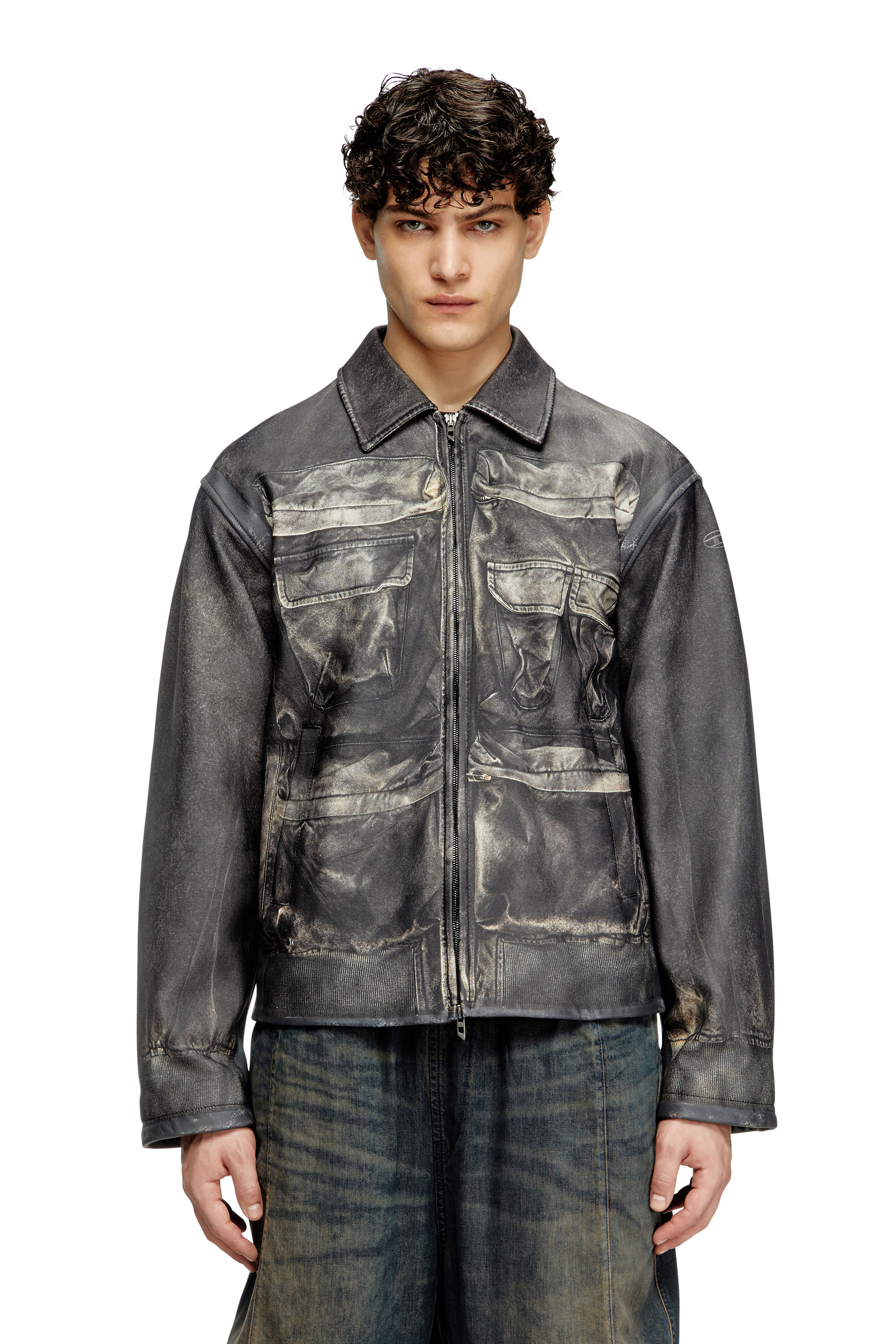 Diesel Men's Black - Leather Jacket With Trompe L'oeil Pockets - Leather Jackets - Man Size 48