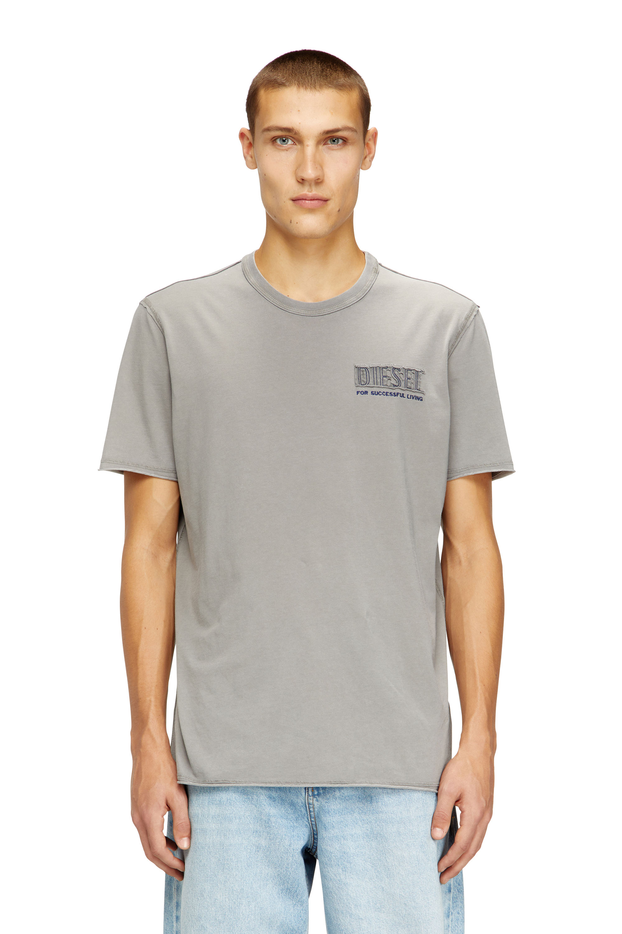 Diesel Homem Cinza - Acid-Wash T-Shirt With Raw Edges - T-Shirts - Man Médio