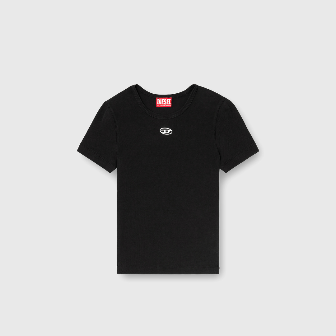 Diesel - Slim ribbed T-shirt with metallic Oval D - T-Shirts - Woman - Black