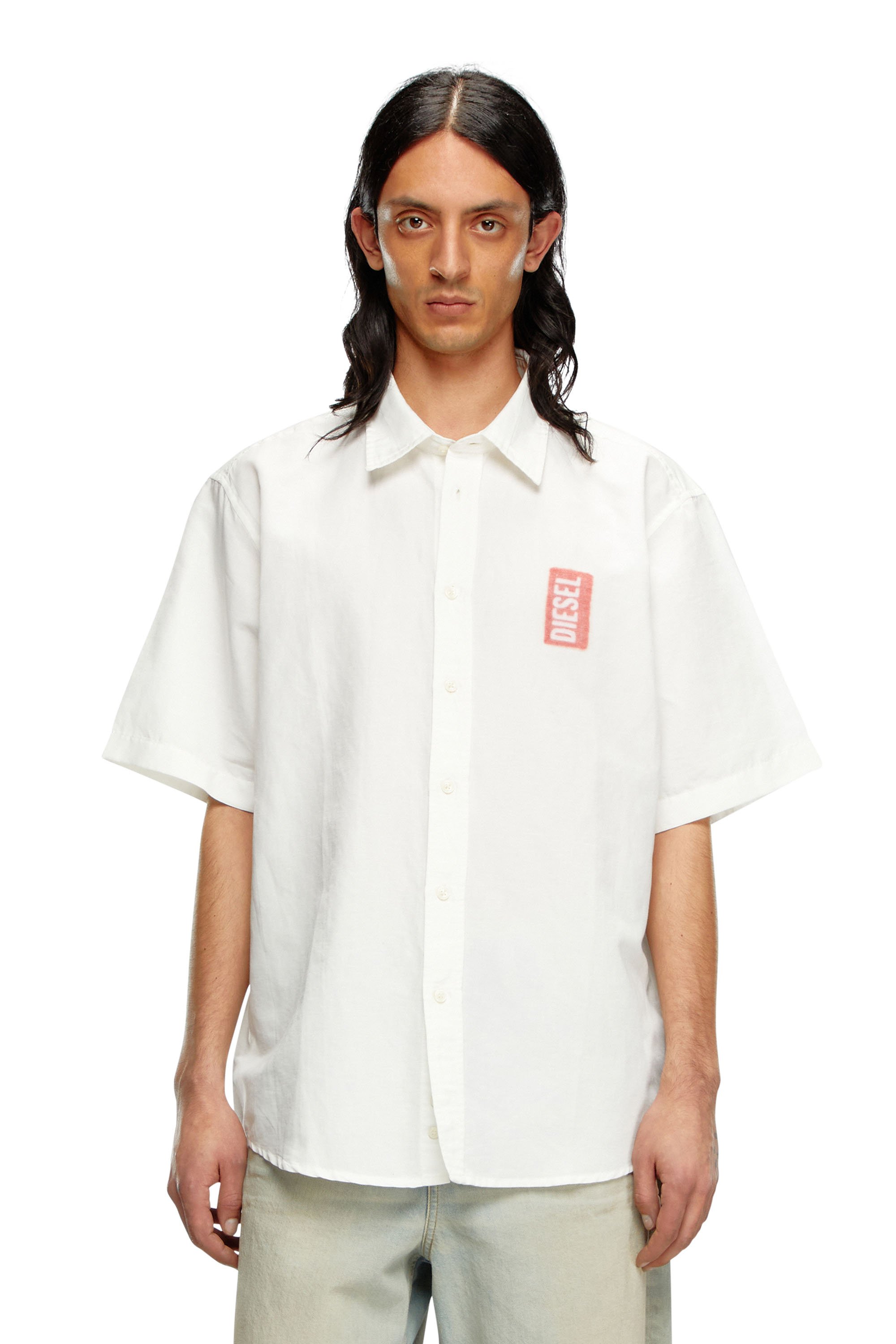 Diesel - Camisa de manga corta estampada de mezcla de lino - Camisas - Hombre - Blanco