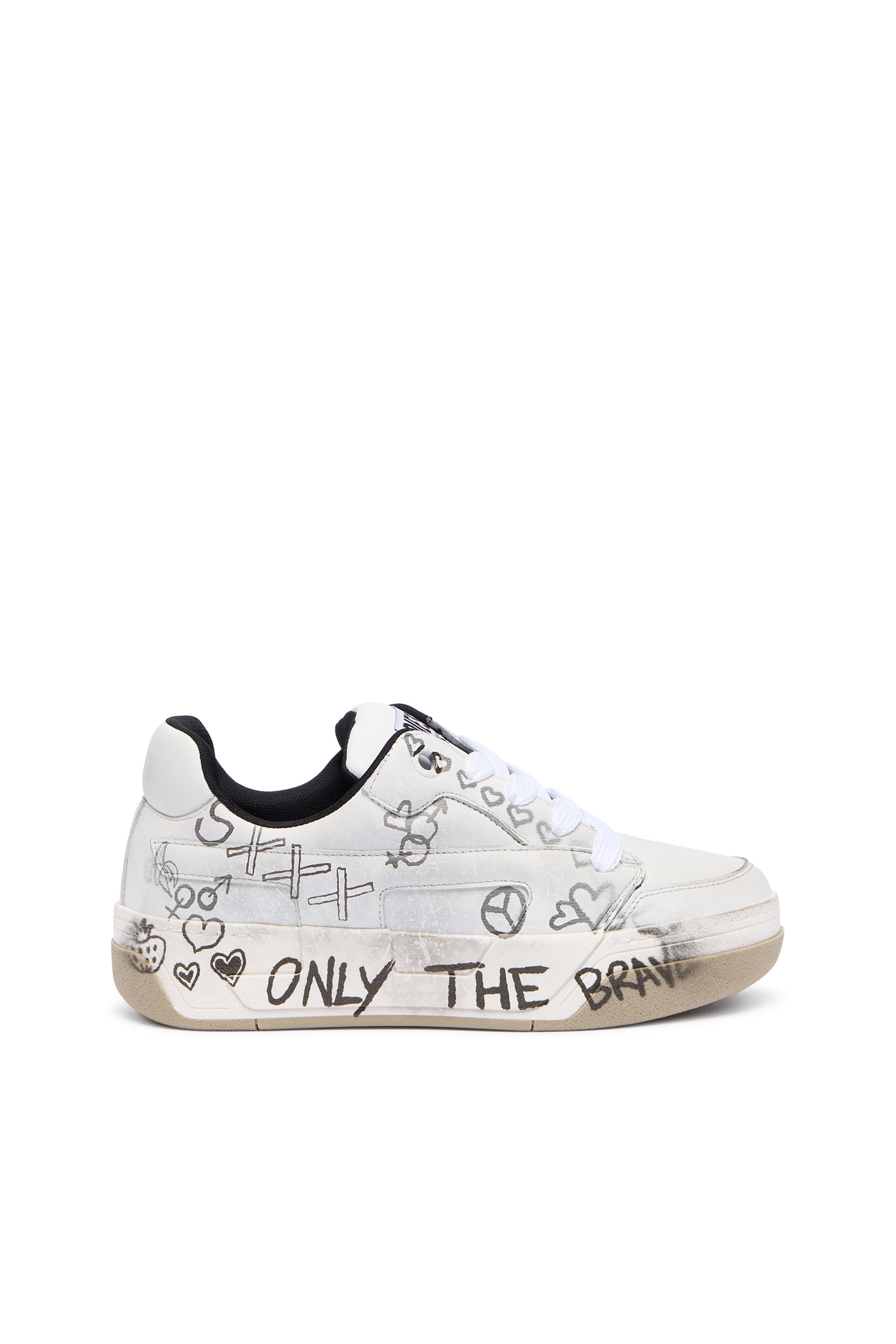 Diesel Ženský Biely - D-Ollie-Leather Sneakers With Graffiti Print - Sneakers - Woman Veľkosť 41