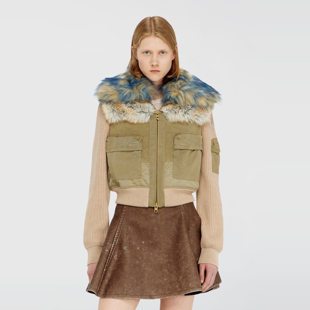 Diesel - Bomber jacket with rib-knit and plush trims - Jackets - Woman - Beige