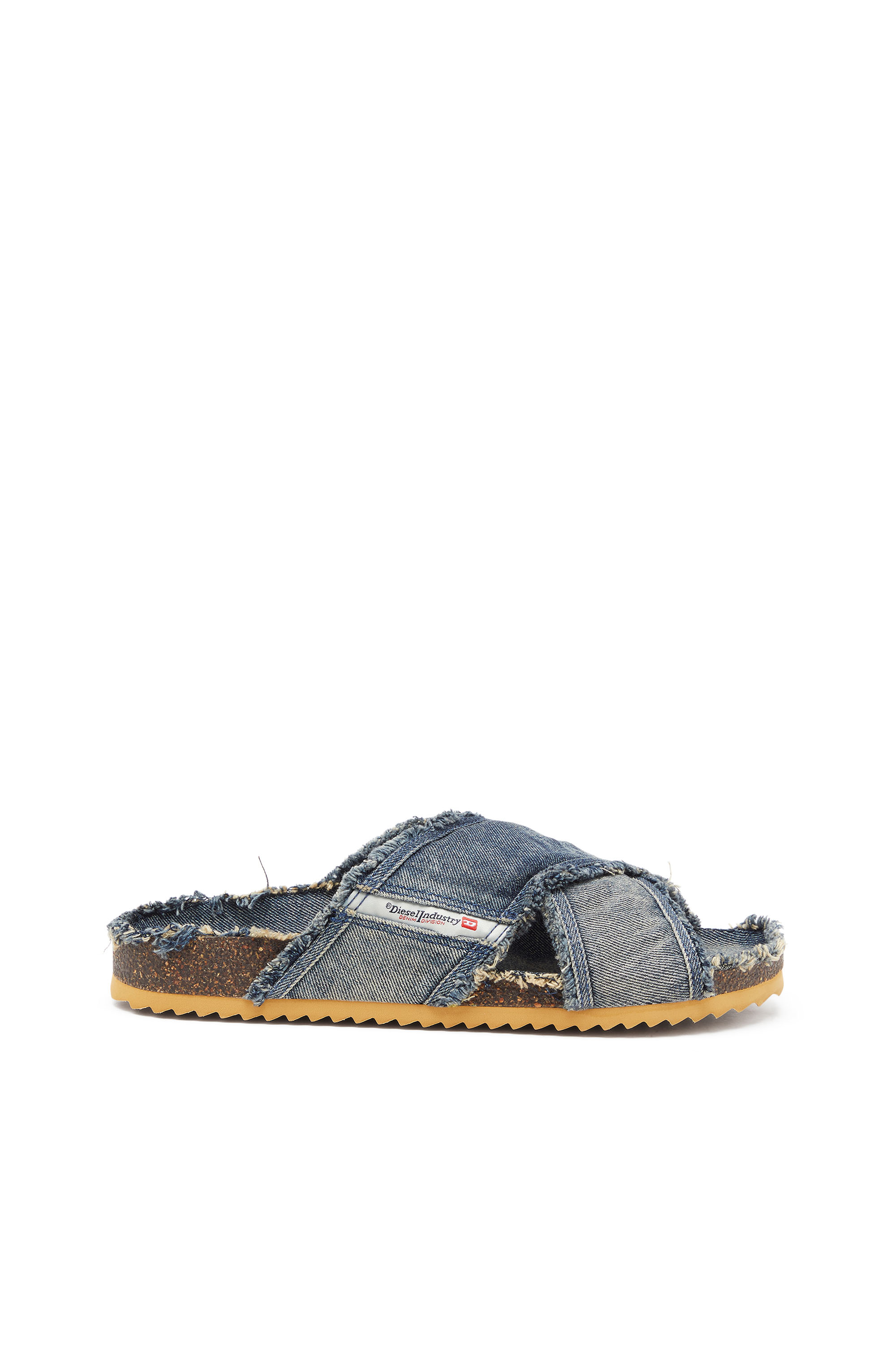 Diesel Blu Uomo - D-Woodstock-Ciabatte Con Fasce Incrociate In Denim Sfrangiato - Sandali Taglia 40