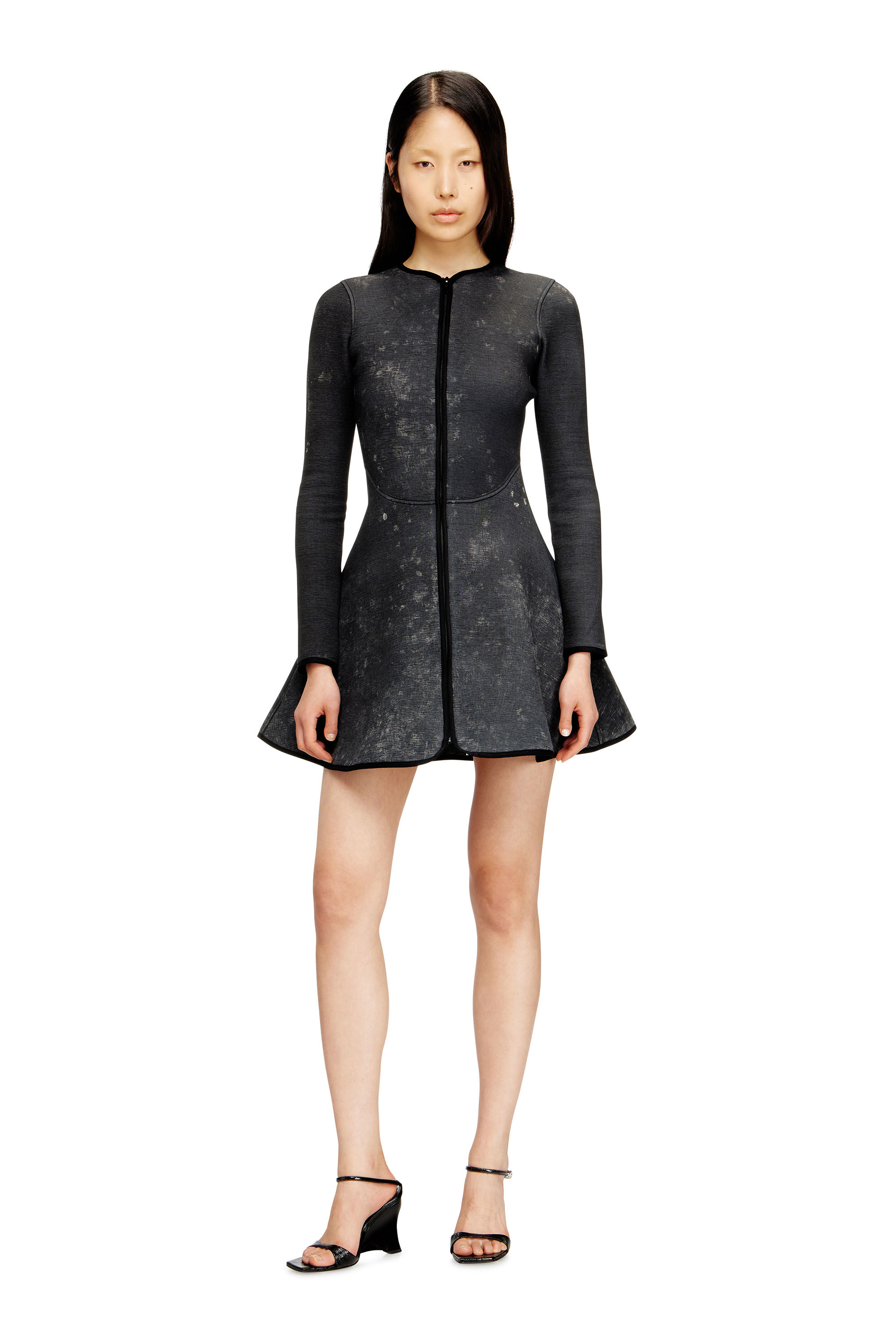 Diesel - D-EOPRE, Woman's Short dress in marbled scuba in Dark grey - 3