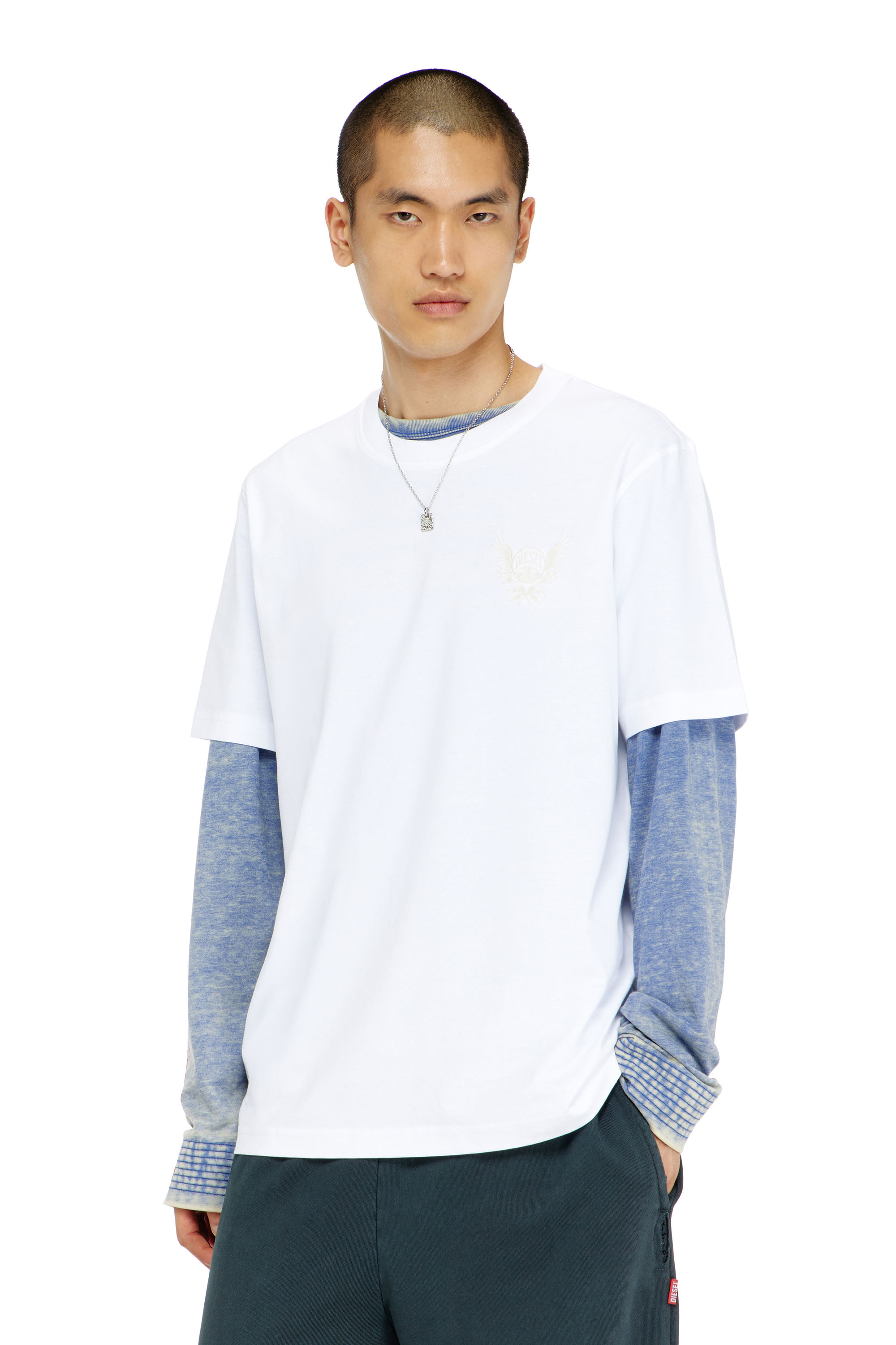 Diesel Mannelijk Wit - Cotton T-Shirt H Chest Logo Motif - T-Shirts - Man 3XL