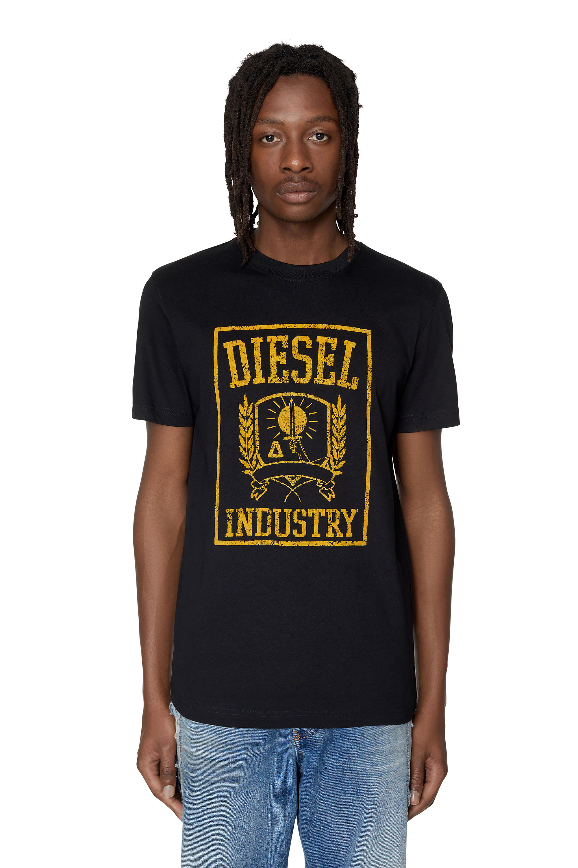 Diesel - T-shirt con logo a stampa floccata - T-Shirts - Uomo - Nero