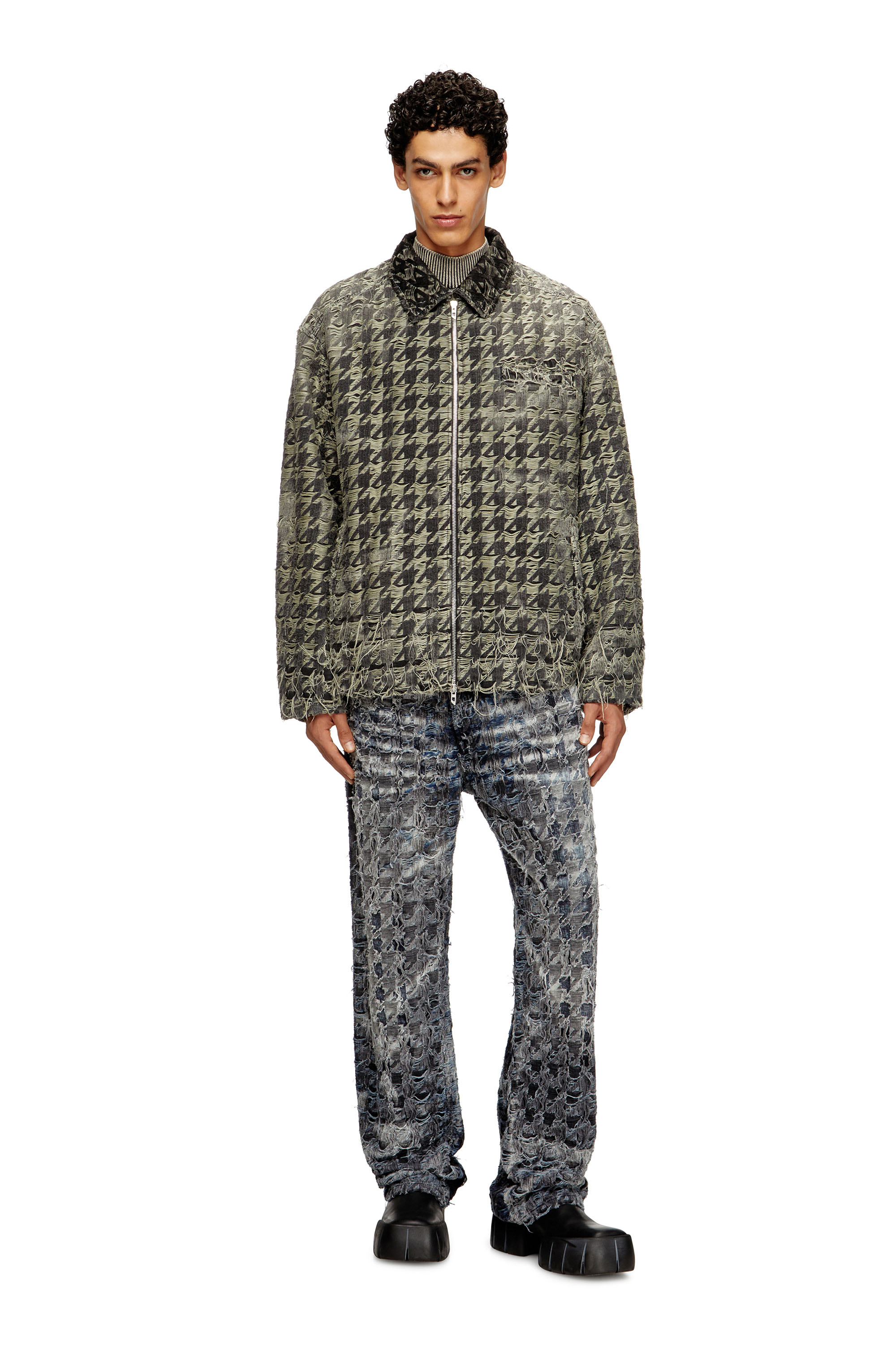 Diesel - D-ELMO-FSH, Man's Jacket in houndstooth-weave denim in Black/White - 2